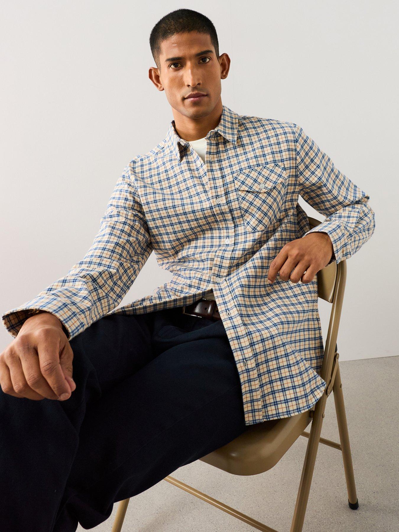 The Very Collection Long Sleeve Checked Shirt - Beige/Blue