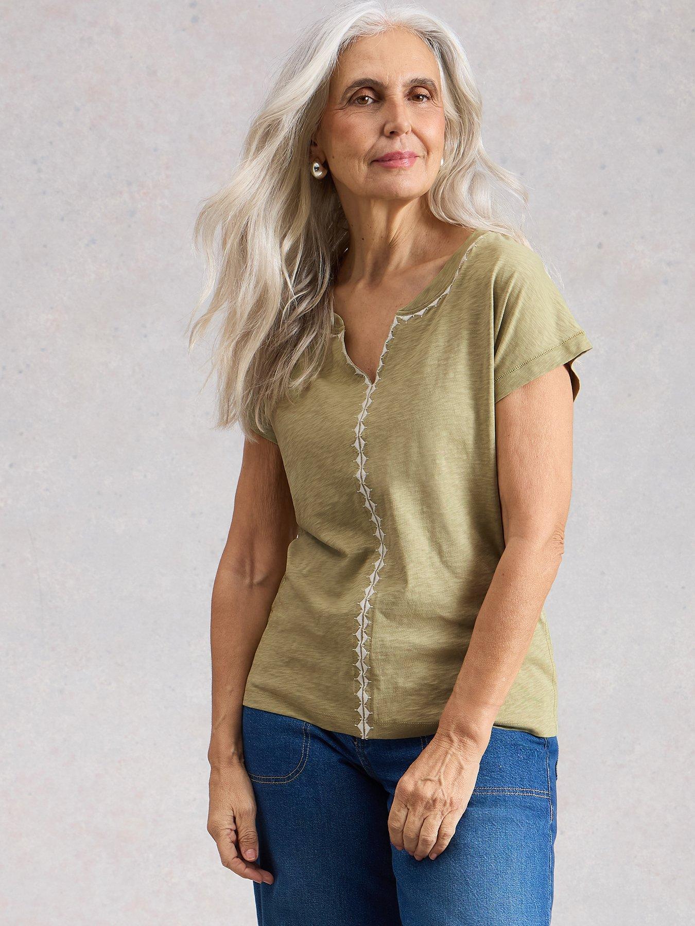 White Stuff Nelly Plain Embroidered T-Shirt - Light Green