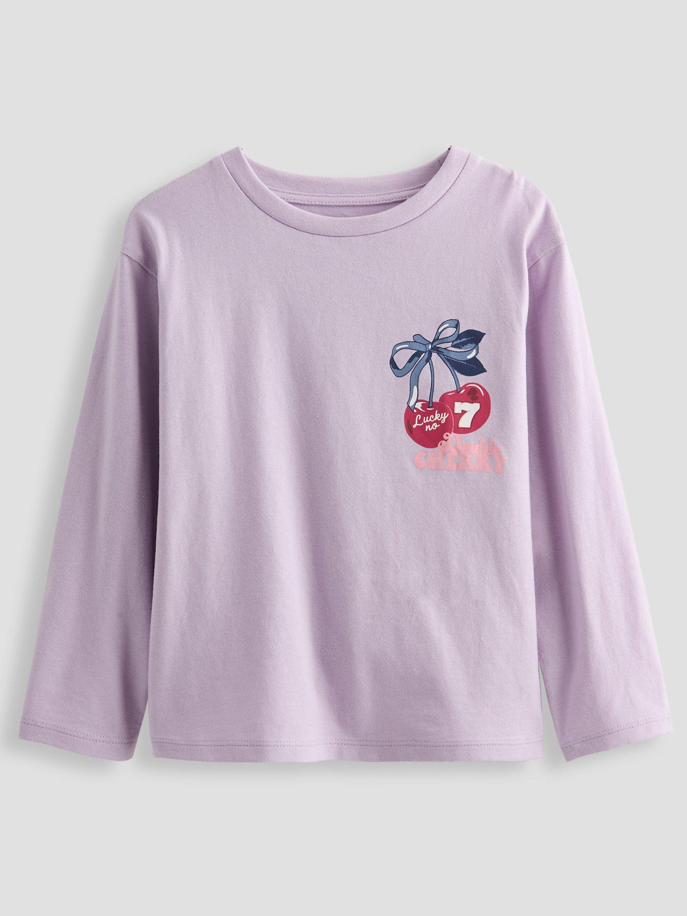 The Very Collection Girls Long Sleeve Back Print Cherry T-Shirt - Purple