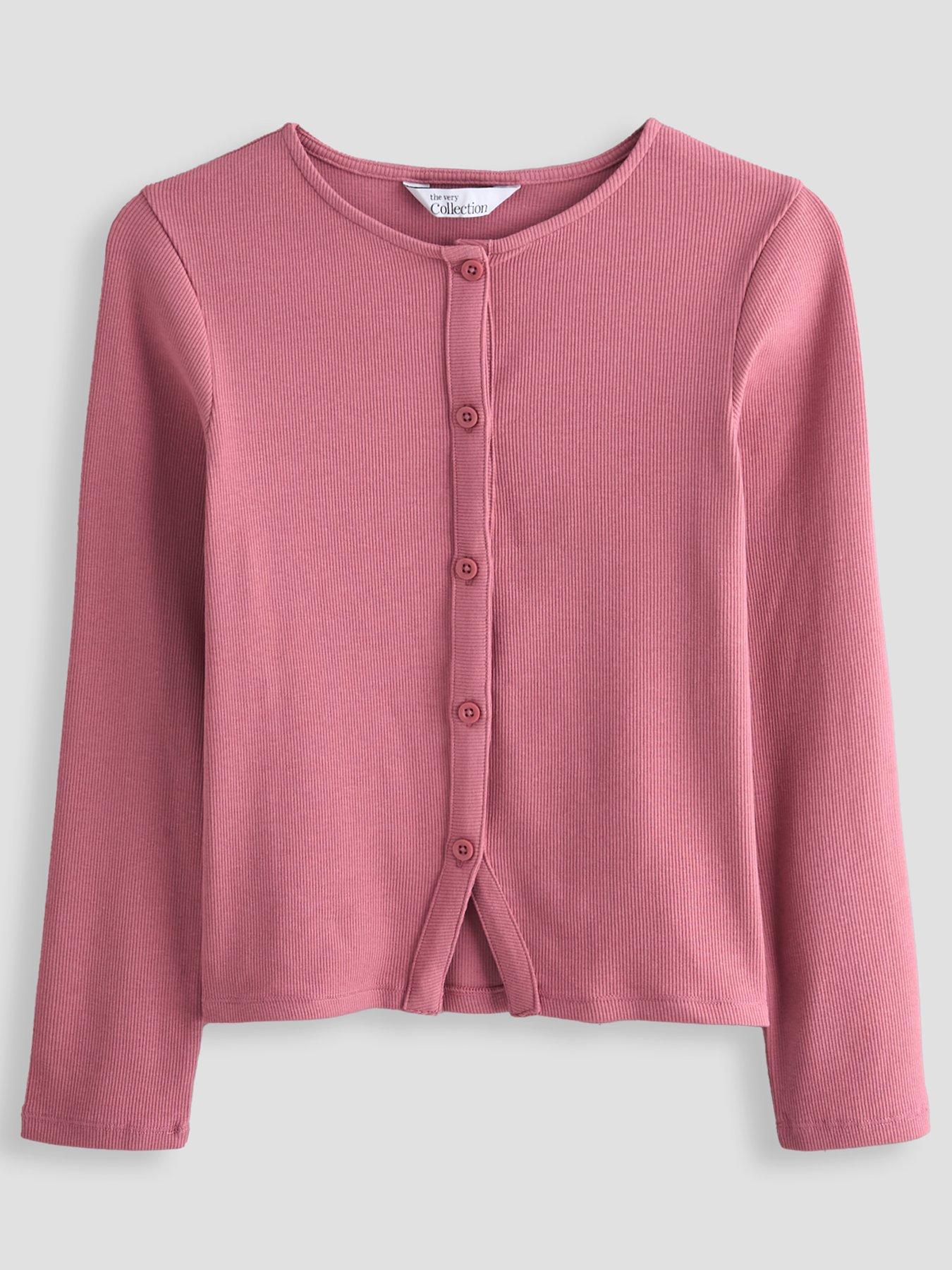 Image 1 of 4 of The Very Collection Girls Button Up Long Sleeve Rib Top - Pink