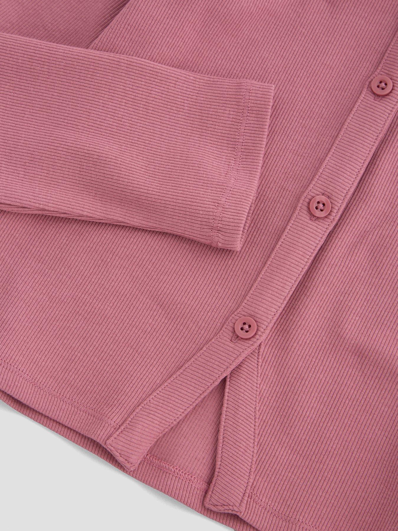 Image 4 of 4 of The Very Collection Girls Button Up Long Sleeve Rib Top - Pink