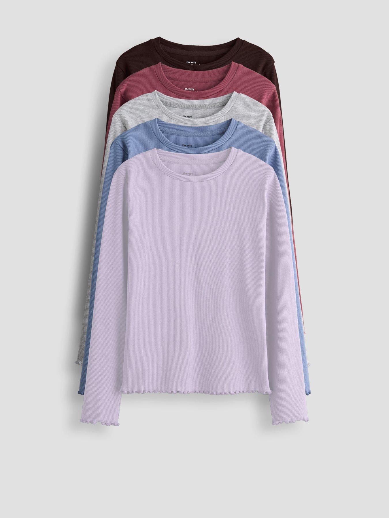 The Very Collection Girls Basic 5 Pack Long Sleeve Tops - Multi