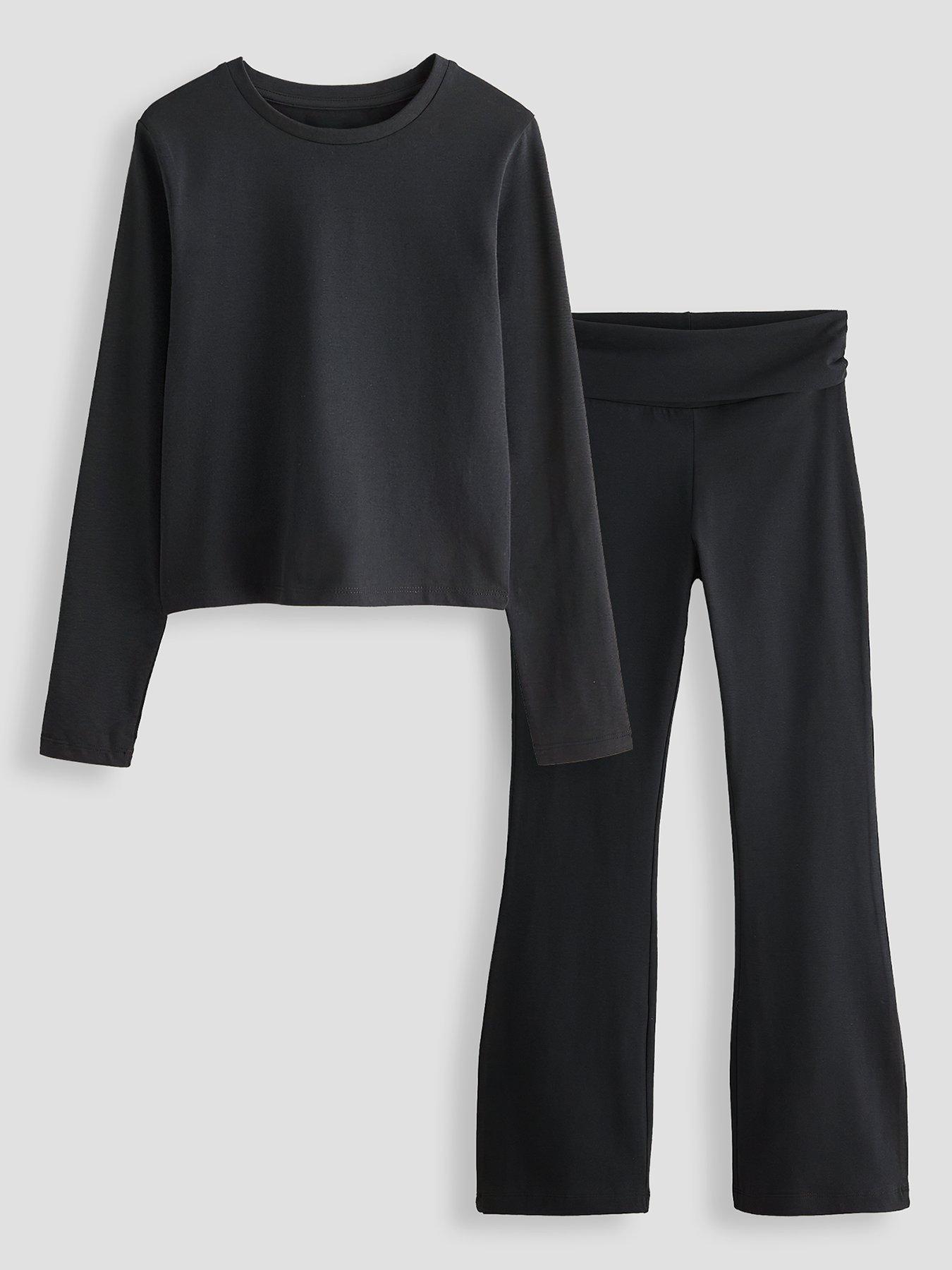 The Very Collection Girls Long Sleeve And Fold Over Legging Basic Set - Black