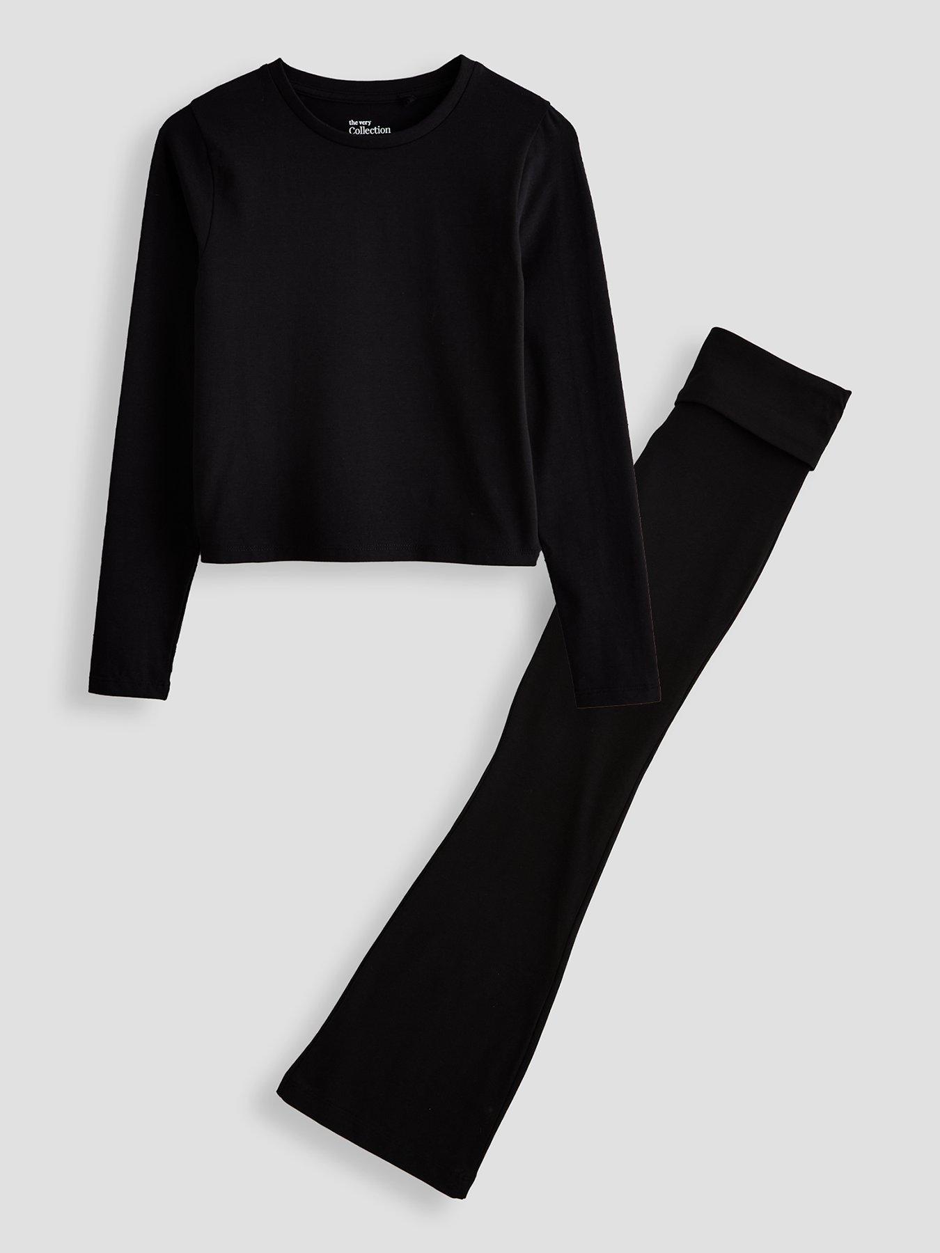 Image 1 of 4 of The Very Collection Girls Long Sleeve And Fold Over Legging Basic Set (3 - 16 years) - Black