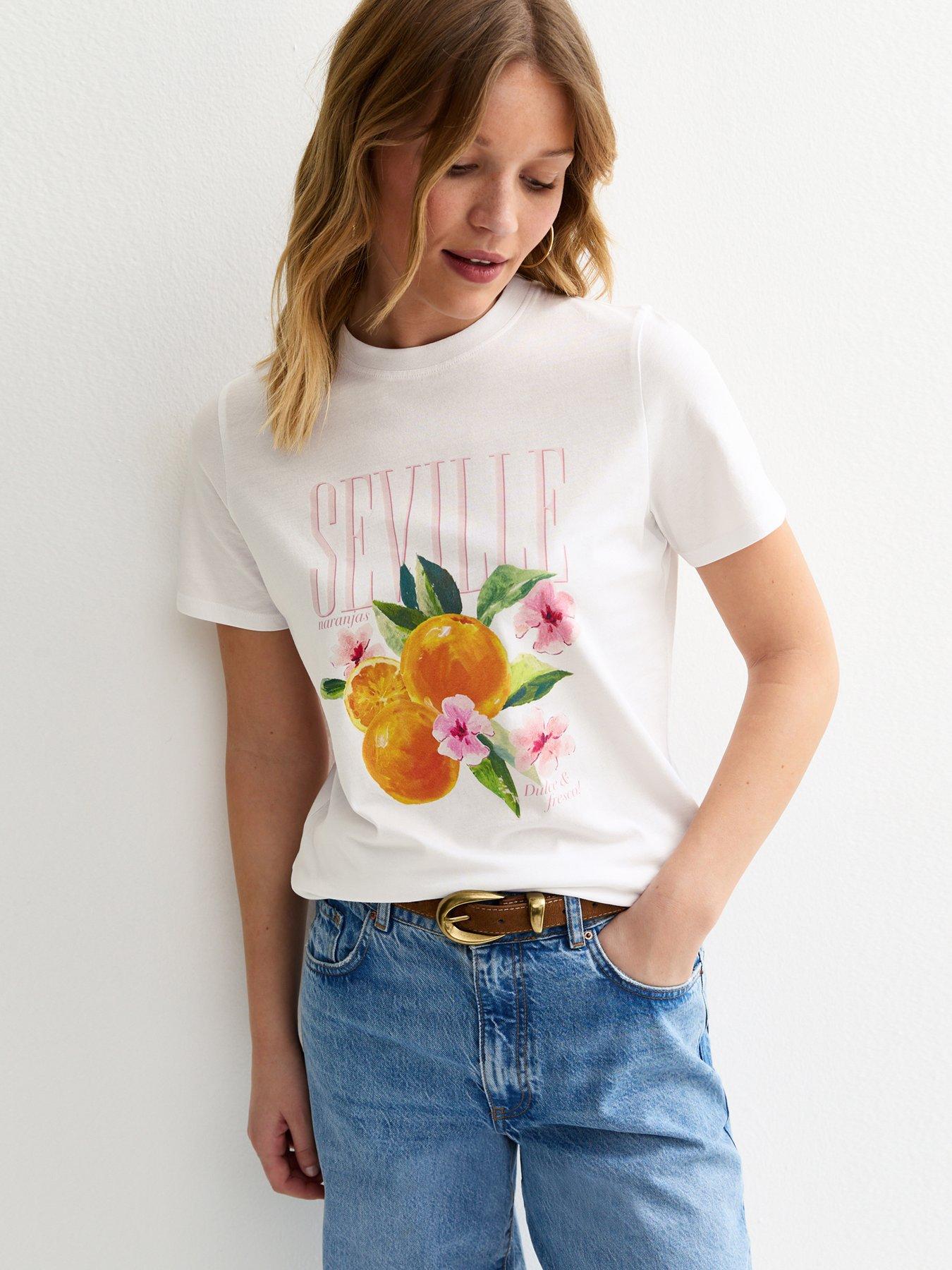  image of new-look-orange-print-t-shirt-white
