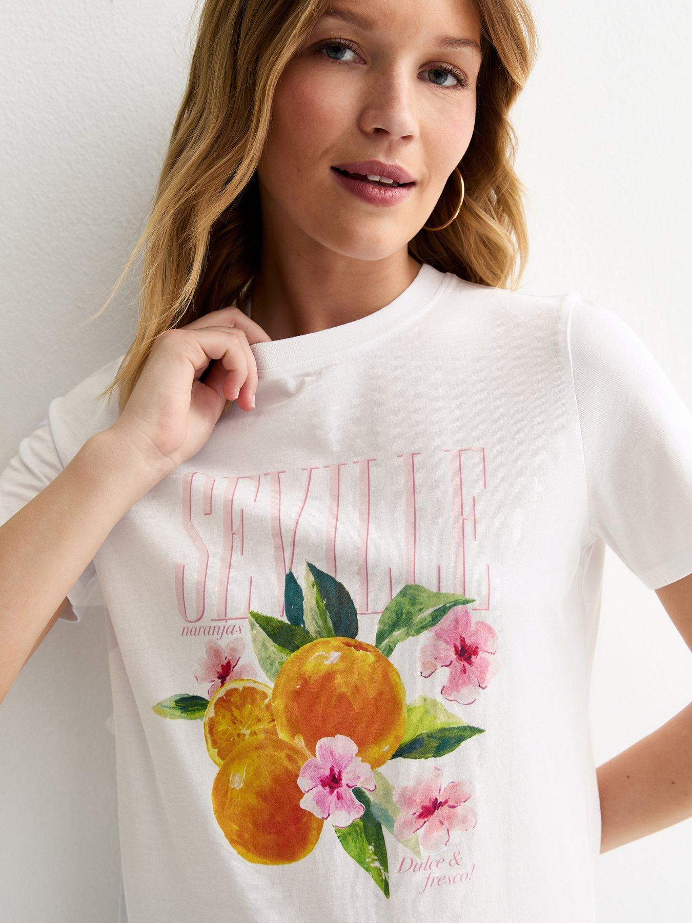  image of new-look-orange-print-t-shirt-white