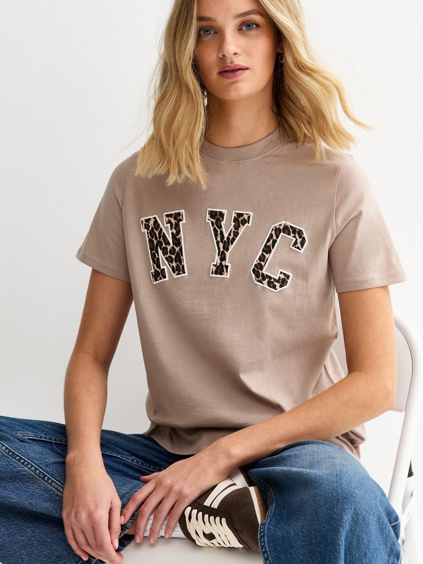  image of new-look-mink-leopard-print-nyc-regular-t-shirt