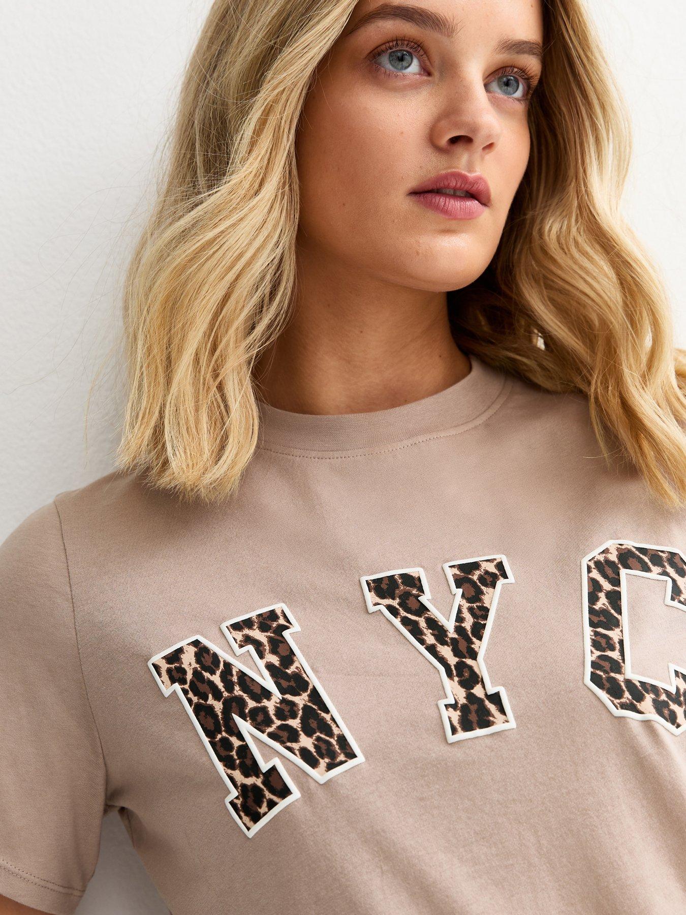  image of new-look-mink-leopard-print-nyc-regular-t-shirt