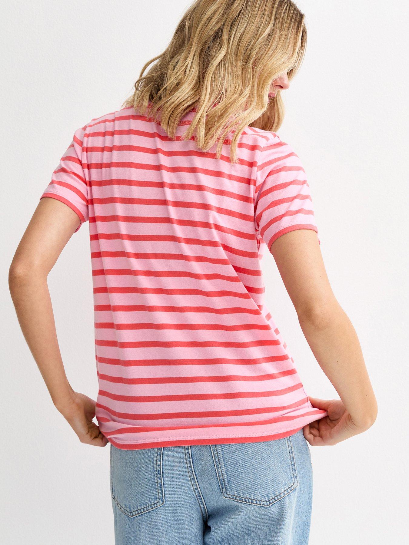 Image 2 of 4 of New Look Striped Le Soleil Embroidered T-Shirt - Pink
