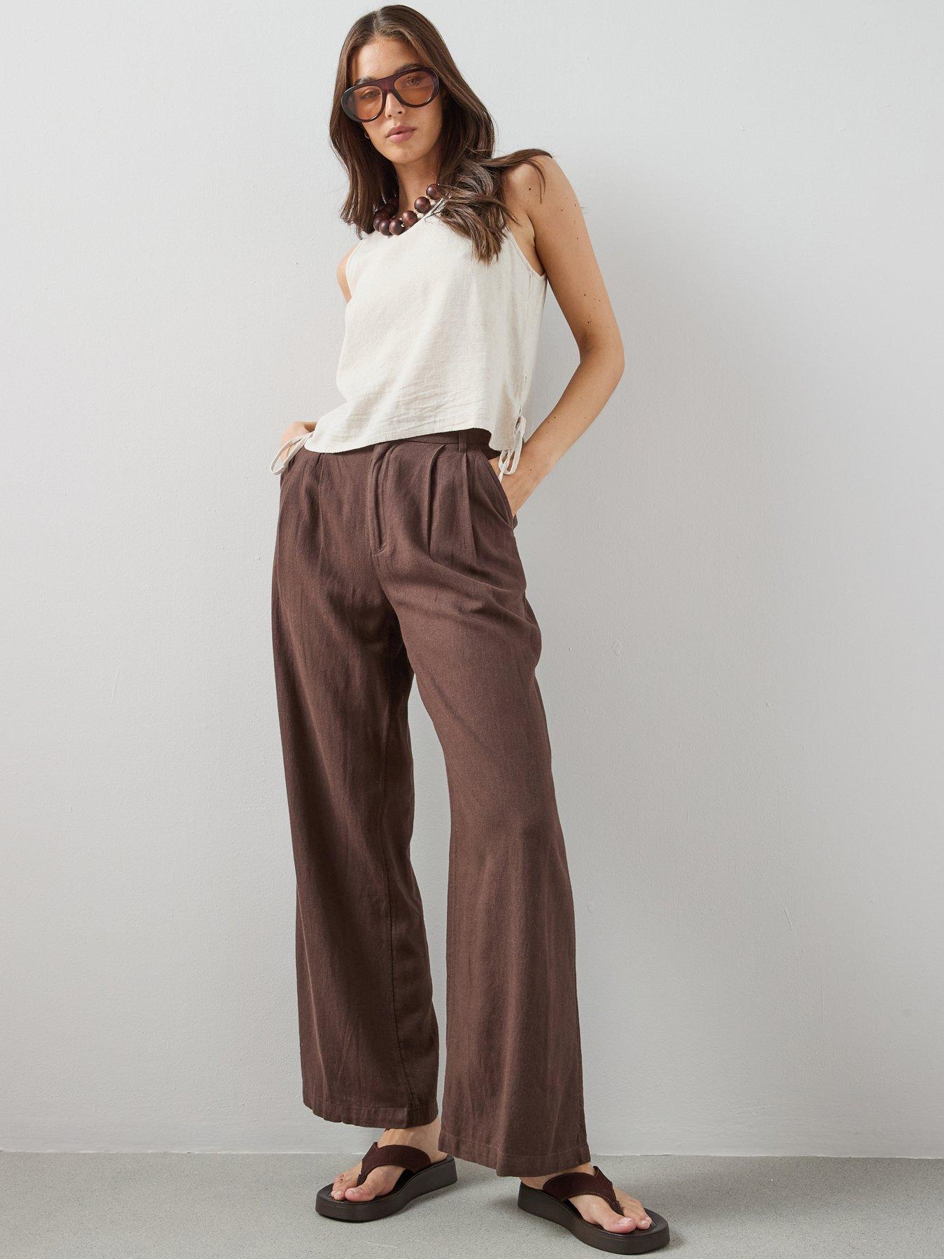 The Very Collection Wide Leg Linen Tailored Trousers - Brown