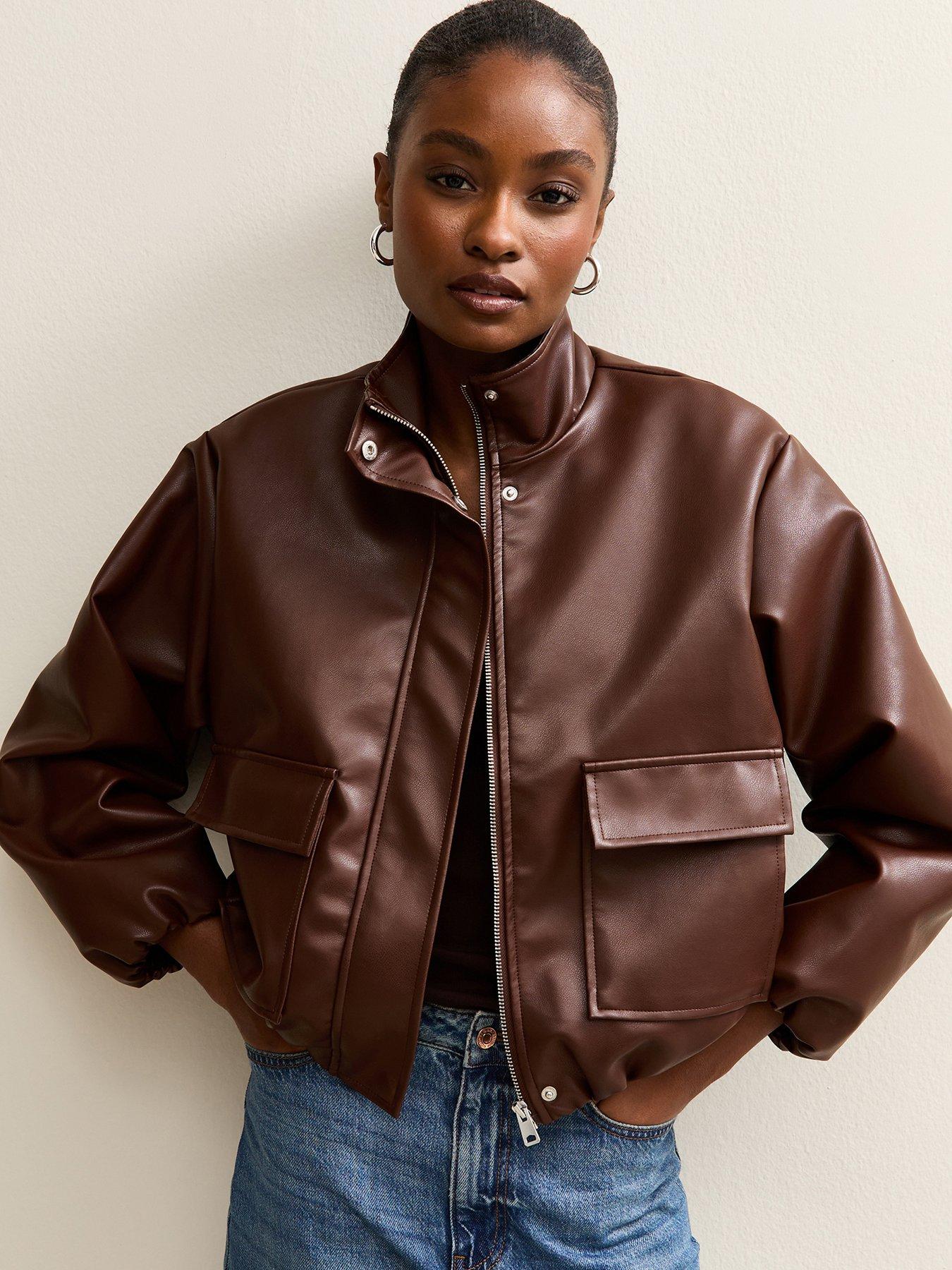 new-look-faux-leather-funnel-neck-bomber-jacket-dark-brown