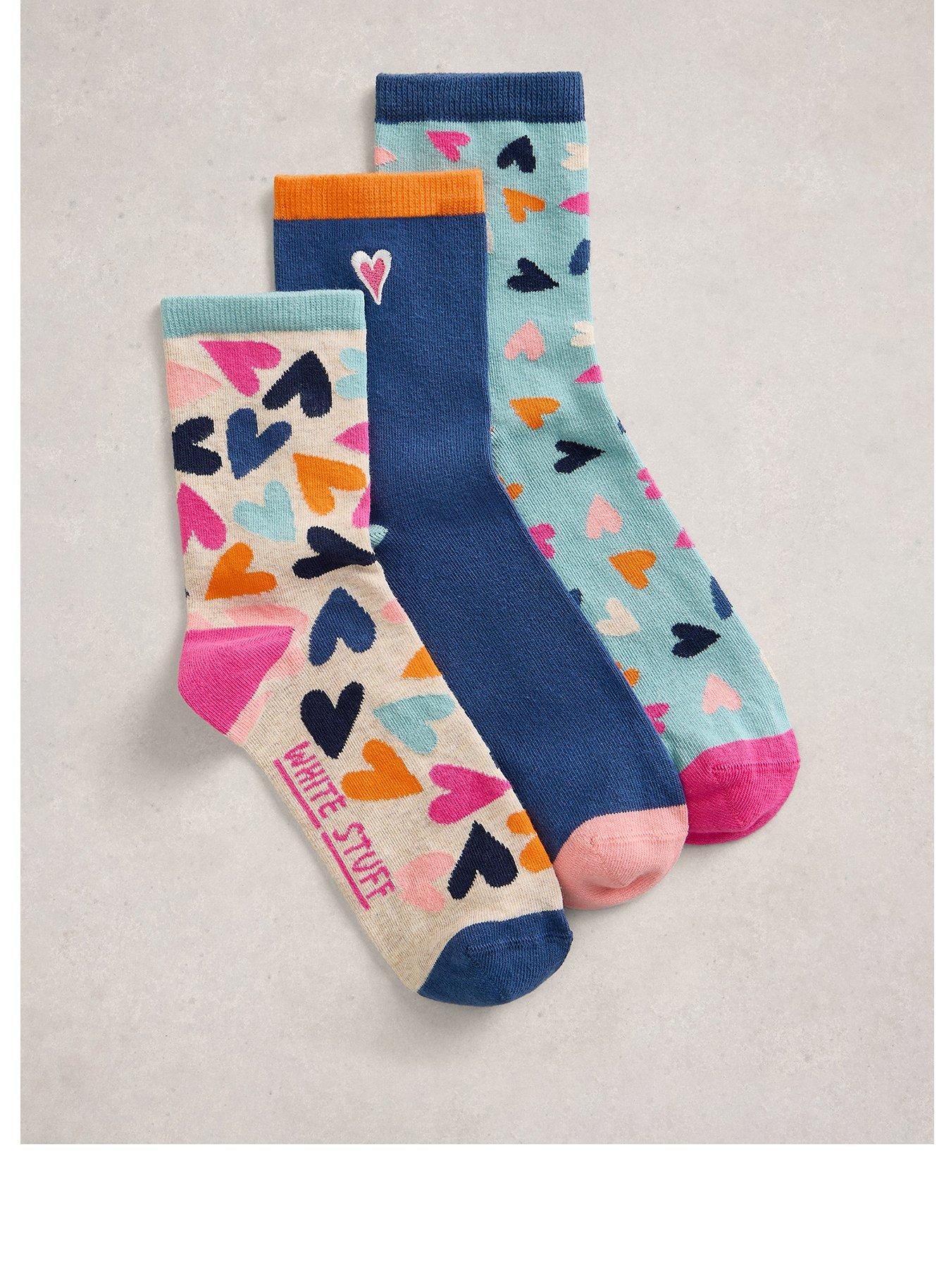 Image 1 of 2 of White Stuff 3 Pack Heart Socks - Blue