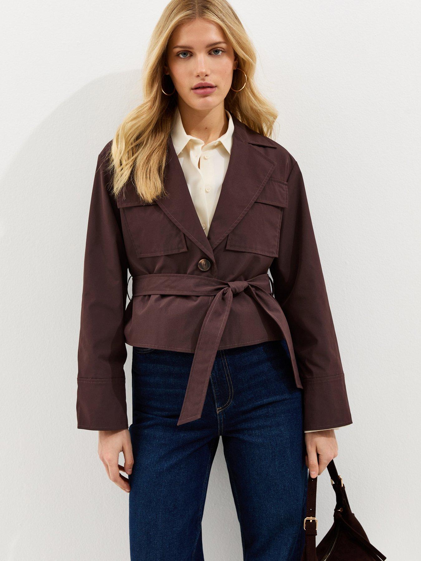 Image 1 of 5 of New Look Brown Double Pocket Belted Short Belted Mac