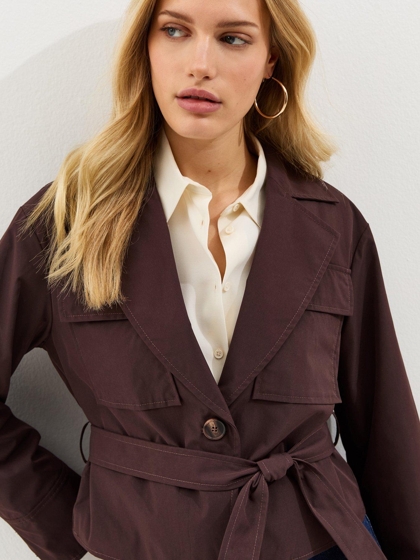 Image 4 of 5 of New Look Brown Double Pocket Belted Short Belted Mac