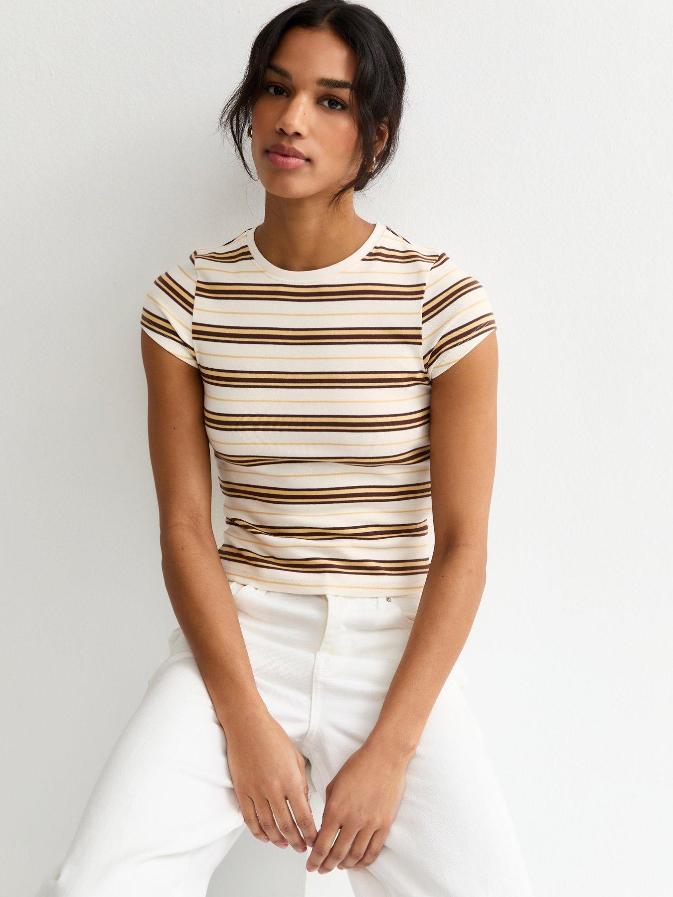 New Look Yellow Cotton Striped Baby Tee T-shirt