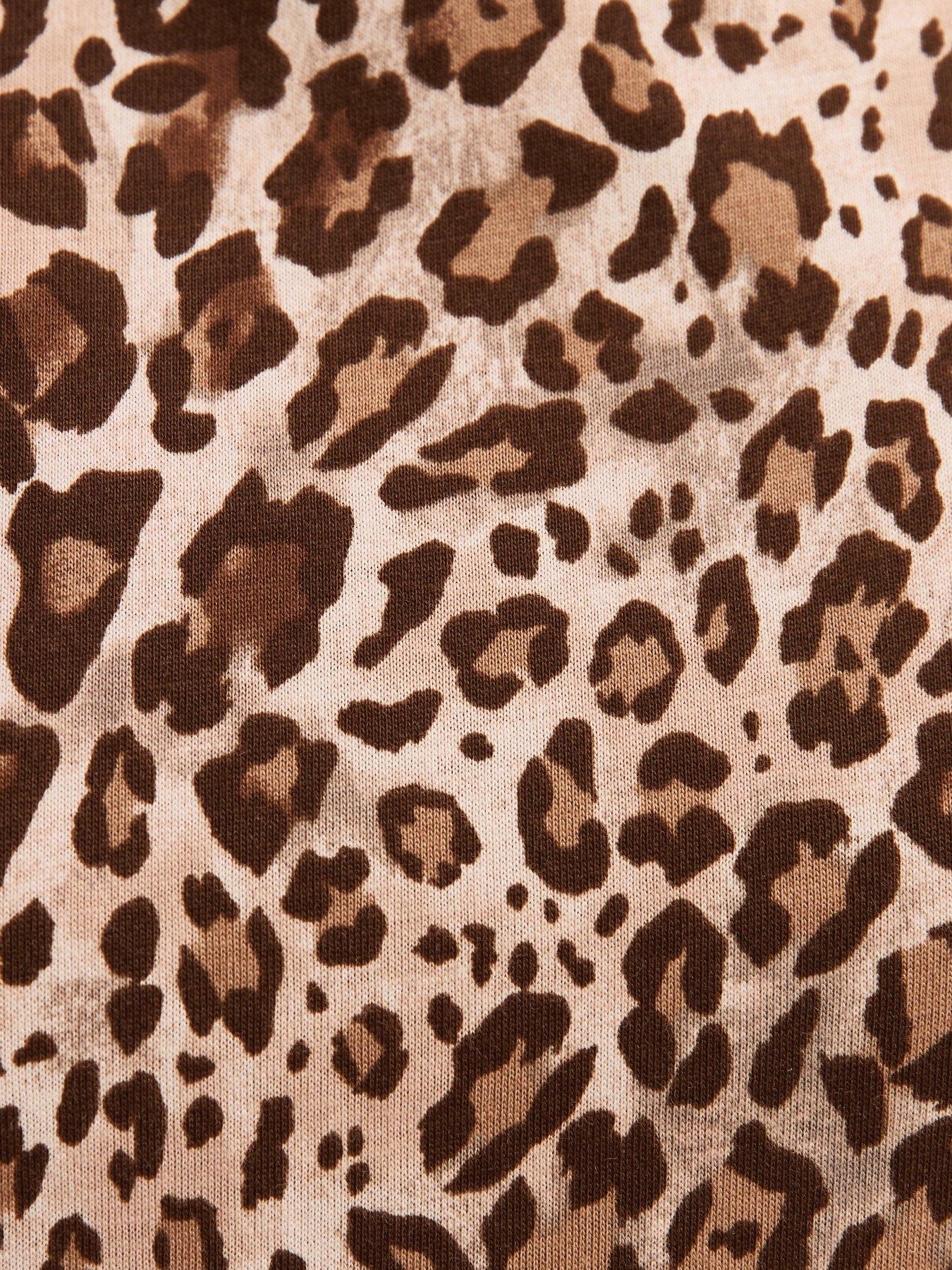  image of new-look-leopard-print-frill-trim-top-brown