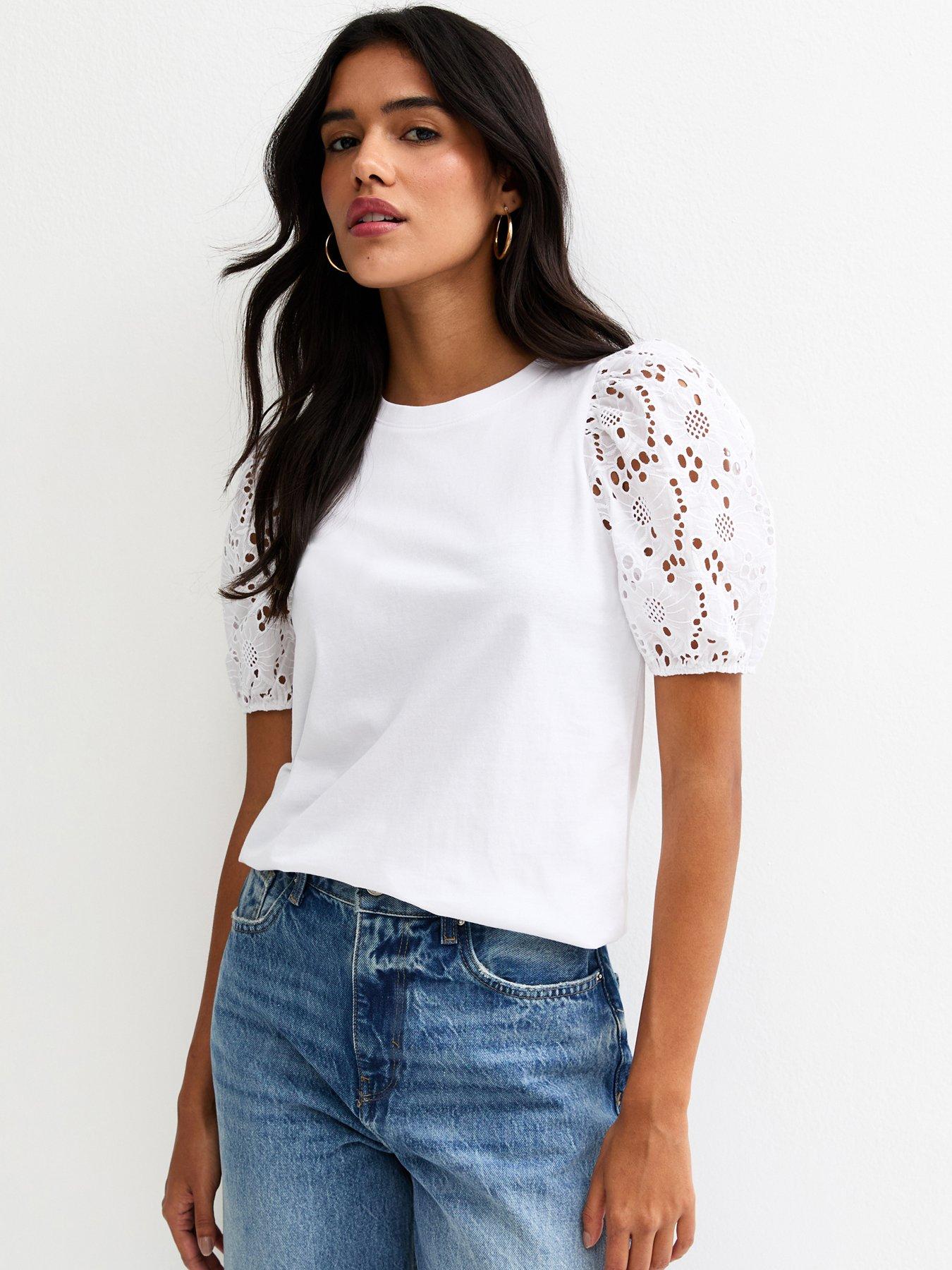 New Look Broderie Anglaise Puff Sleeve Top - White