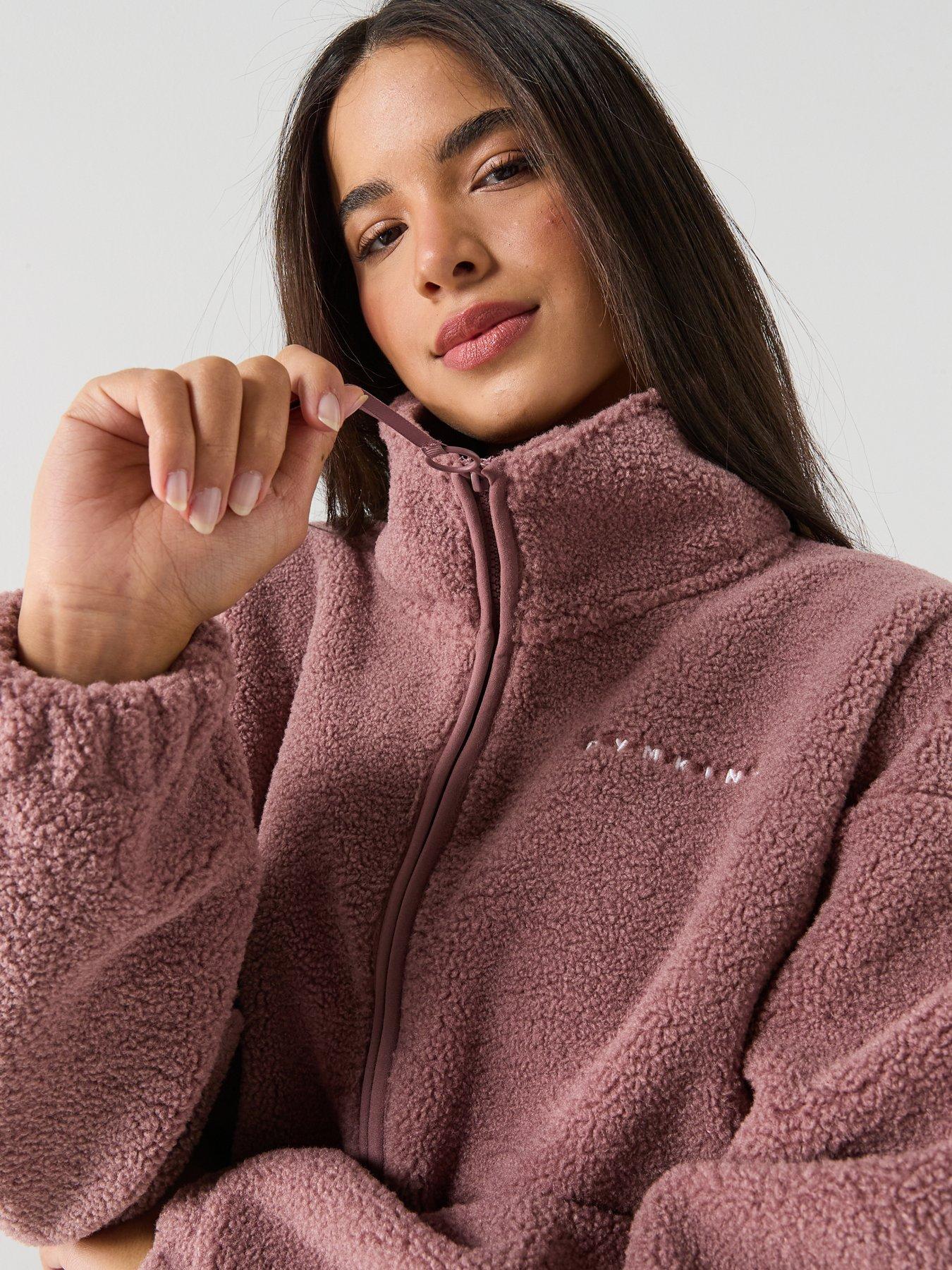 Image 4 of 6 of Gym King Womens Linear Cropped Borg Full Zip - Brown