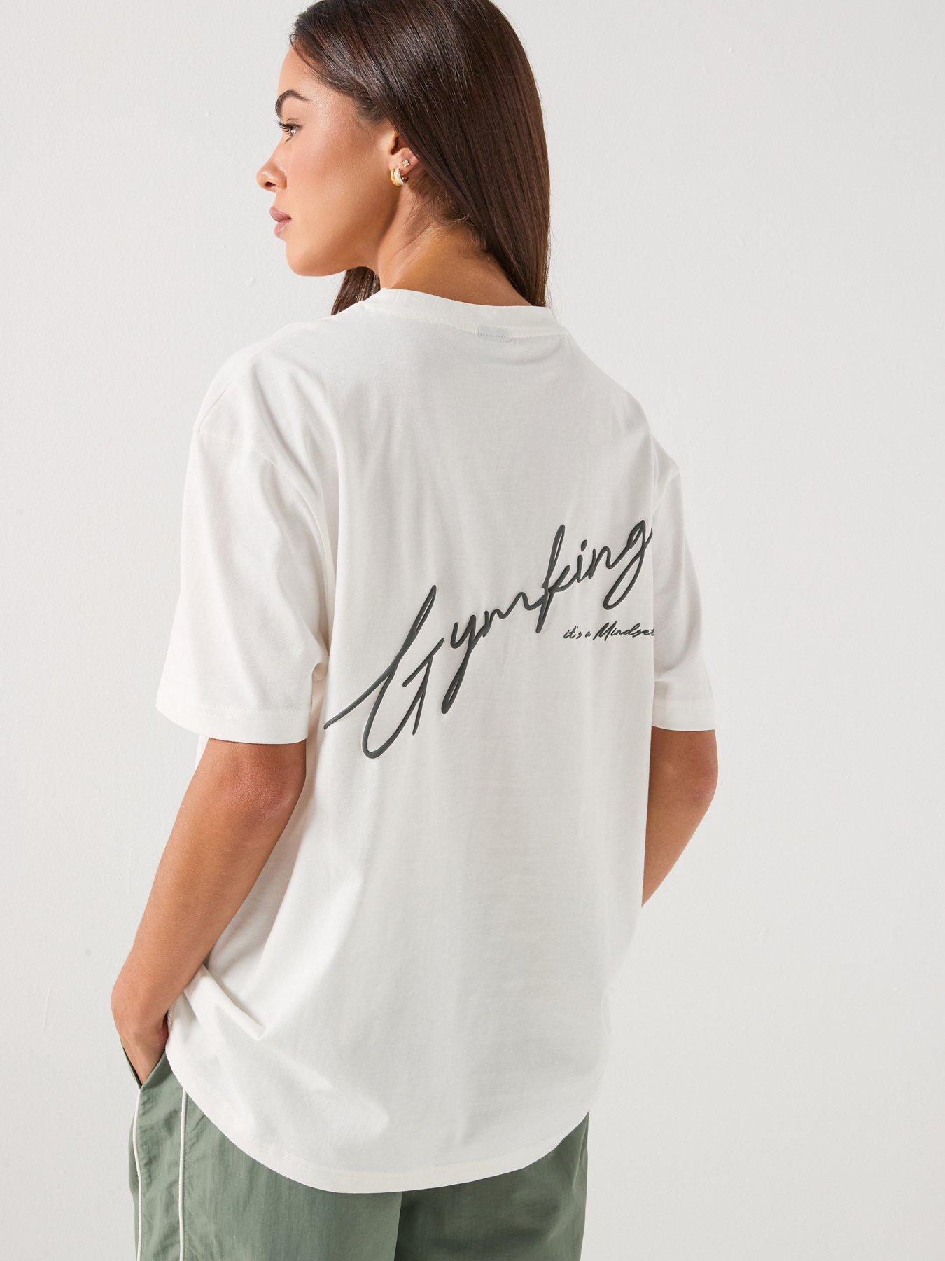  image of gym-king-womens-script-mindset-bf-t-shirt-cream