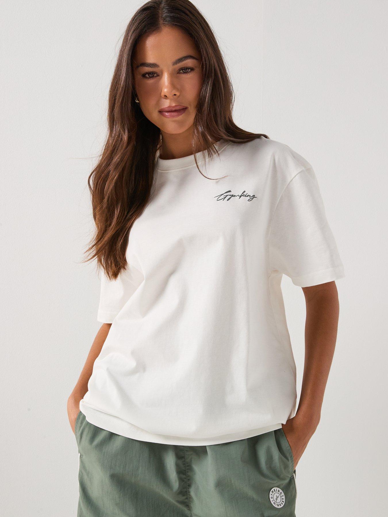  image of gym-king-womens-script-mindset-bf-t-shirt-cream