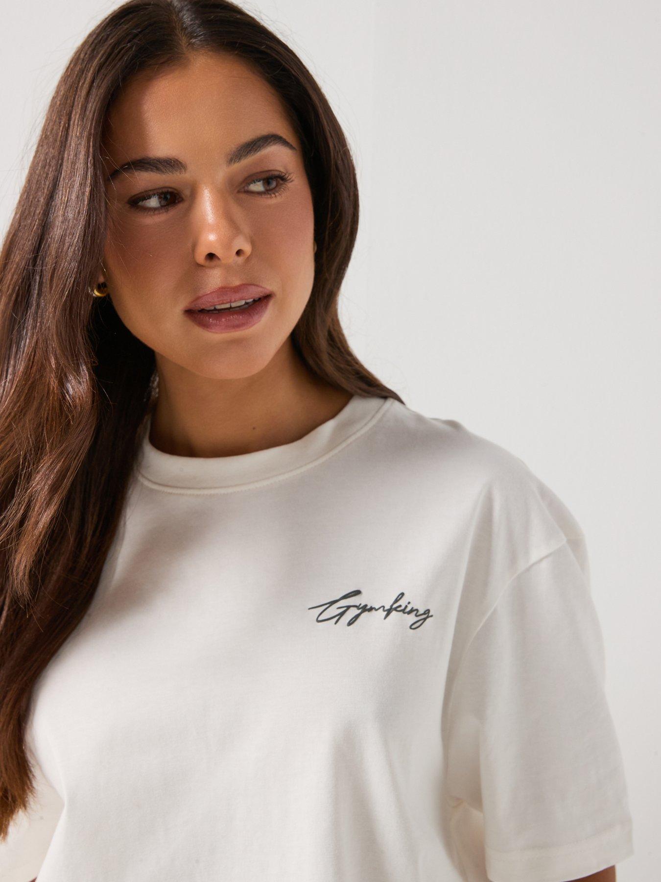  image of gym-king-womens-script-mindset-bf-t-shirt-cream