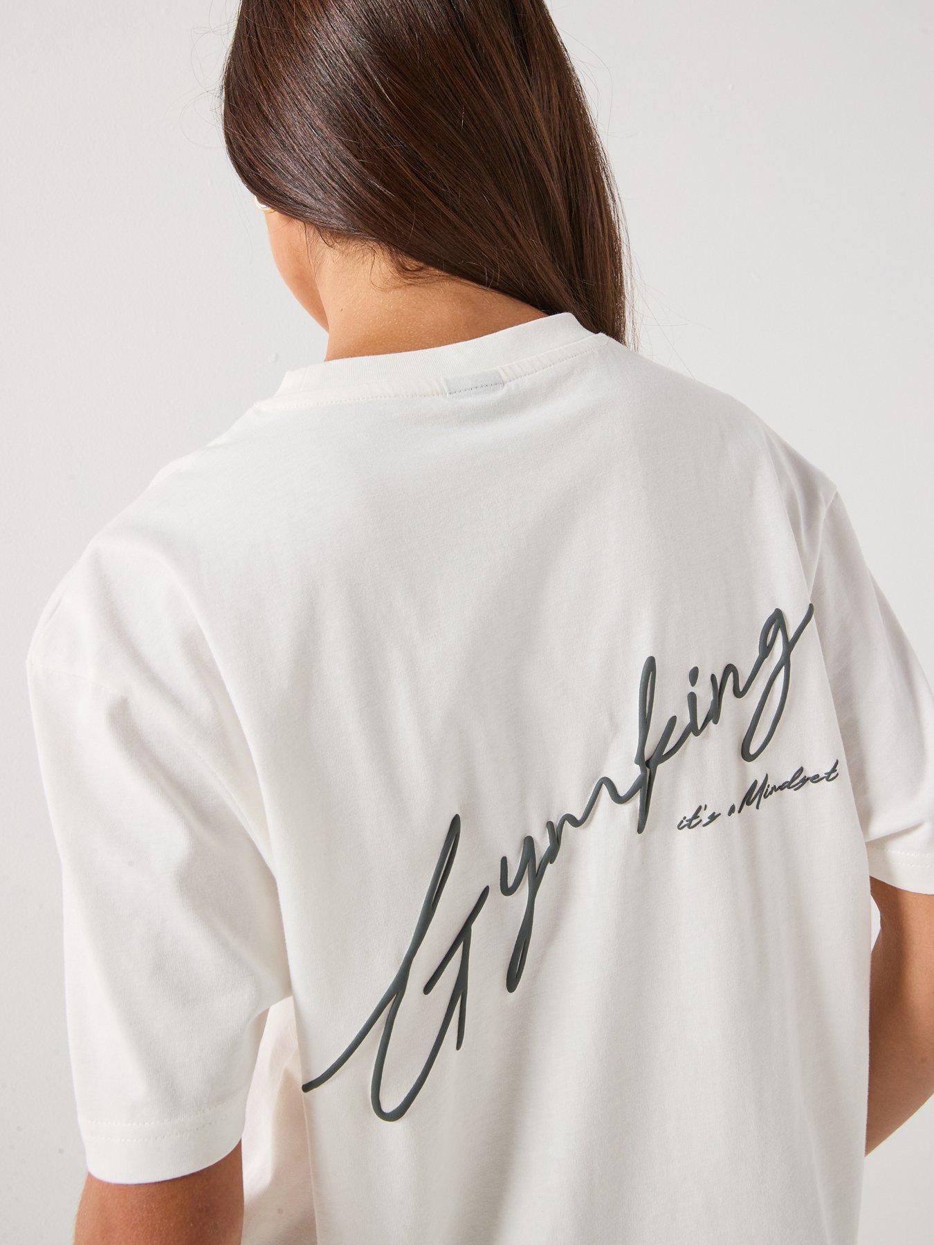  image of gym-king-womens-script-mindset-bf-t-shirt-cream