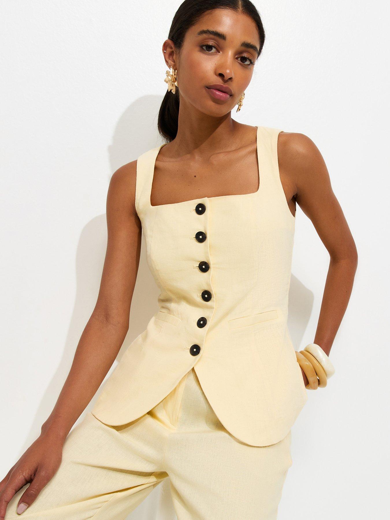 New Look Linen Rich Thick Strap Waistcoat - Yellow