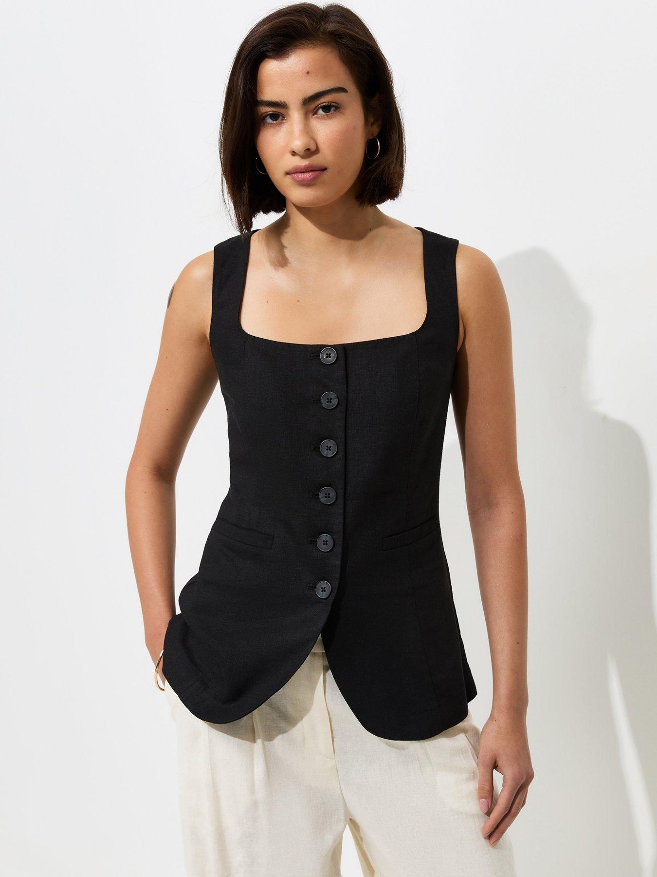 Image 1 of 5 of New Look Linen Rich Thick Strap Co-ord Waistcoat - Black