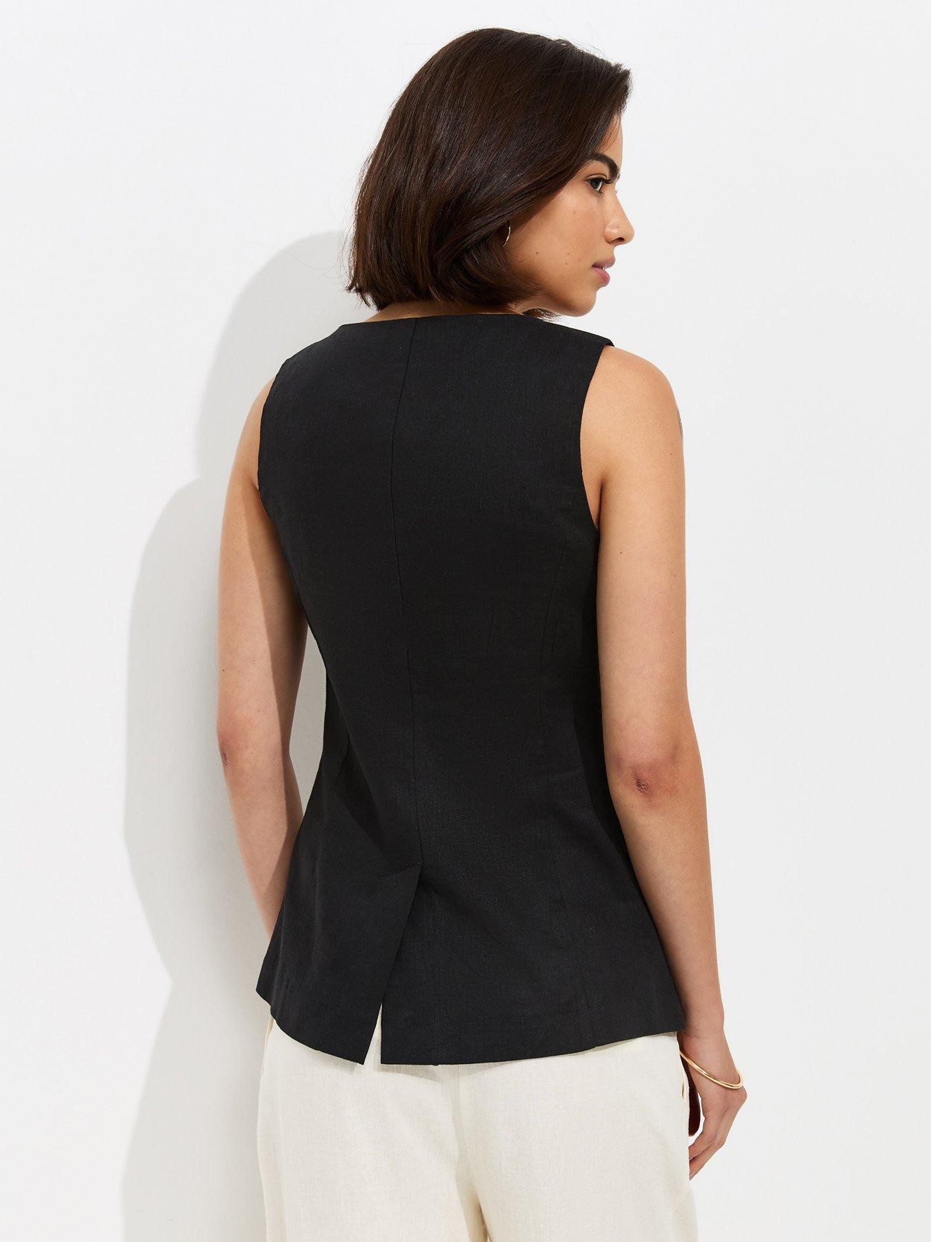 Image 2 of 5 of New Look Linen Rich Thick Strap Co-ord Waistcoat - Black