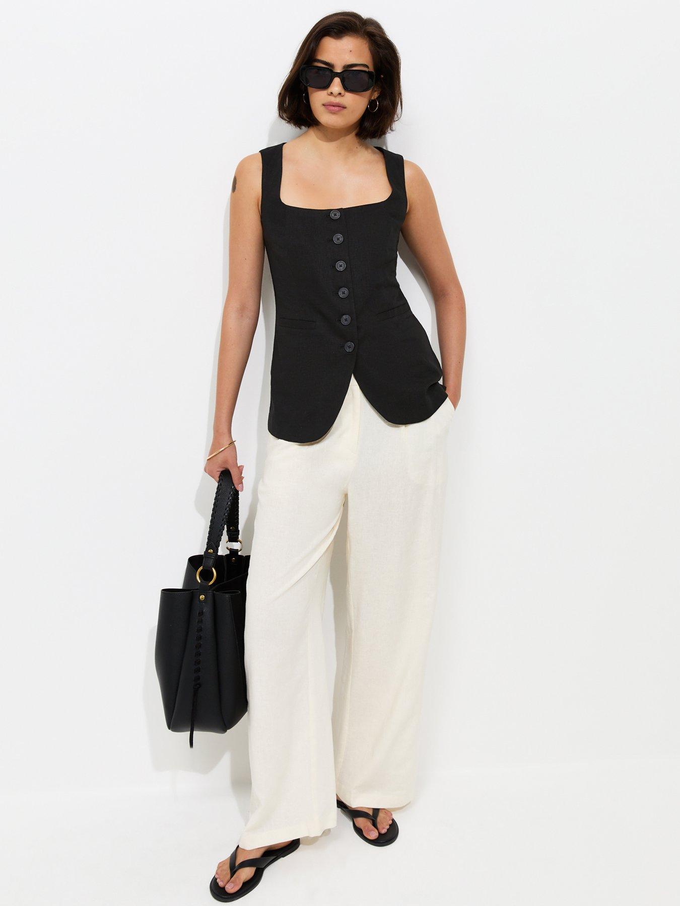 Image 3 of 5 of New Look Linen Rich Thick Strap Co-ord Waistcoat - Black