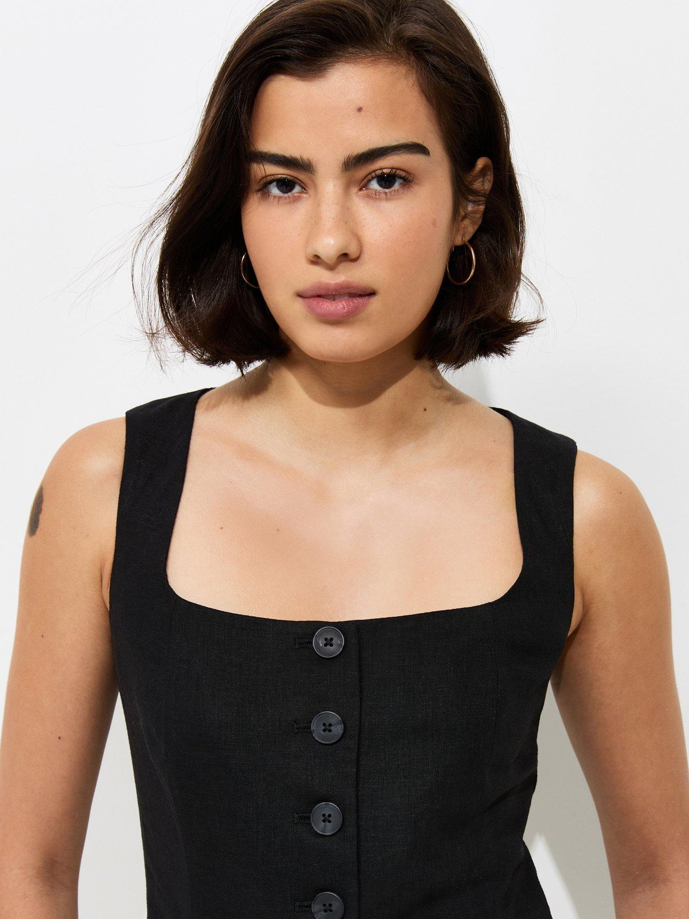Image 4 of 5 of New Look Linen Rich Thick Strap Co-ord Waistcoat - Black