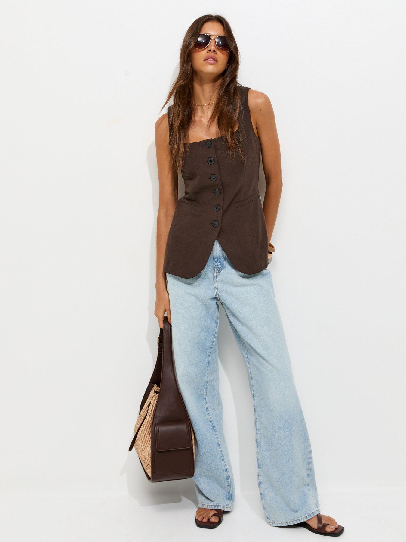 Image 3 of 5 of New Look Linen Rich Thick Strap Waistcoat - Brown
