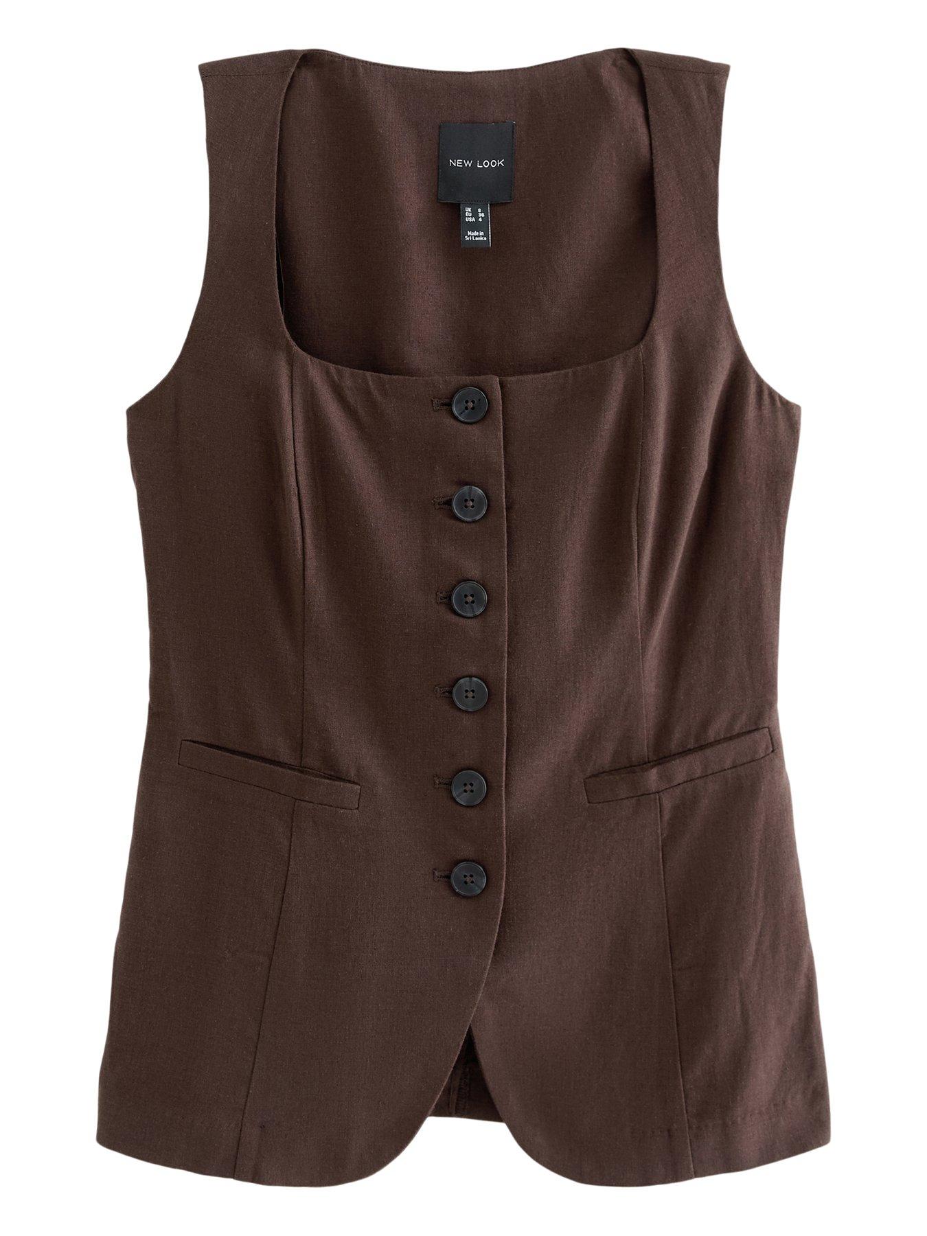 Image 5 of 5 of New Look Linen Rich Thick Strap Waistcoat - Brown