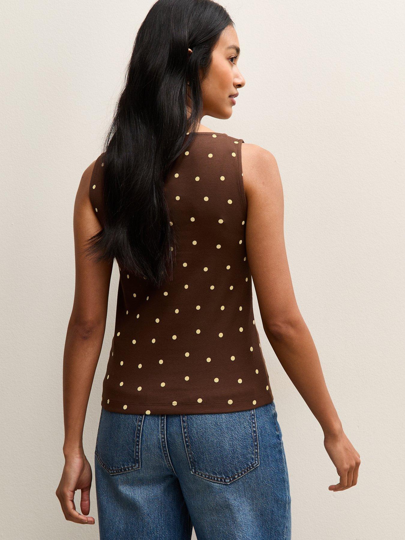  image of new-look-polka-dot-button-up-tank-top-brown