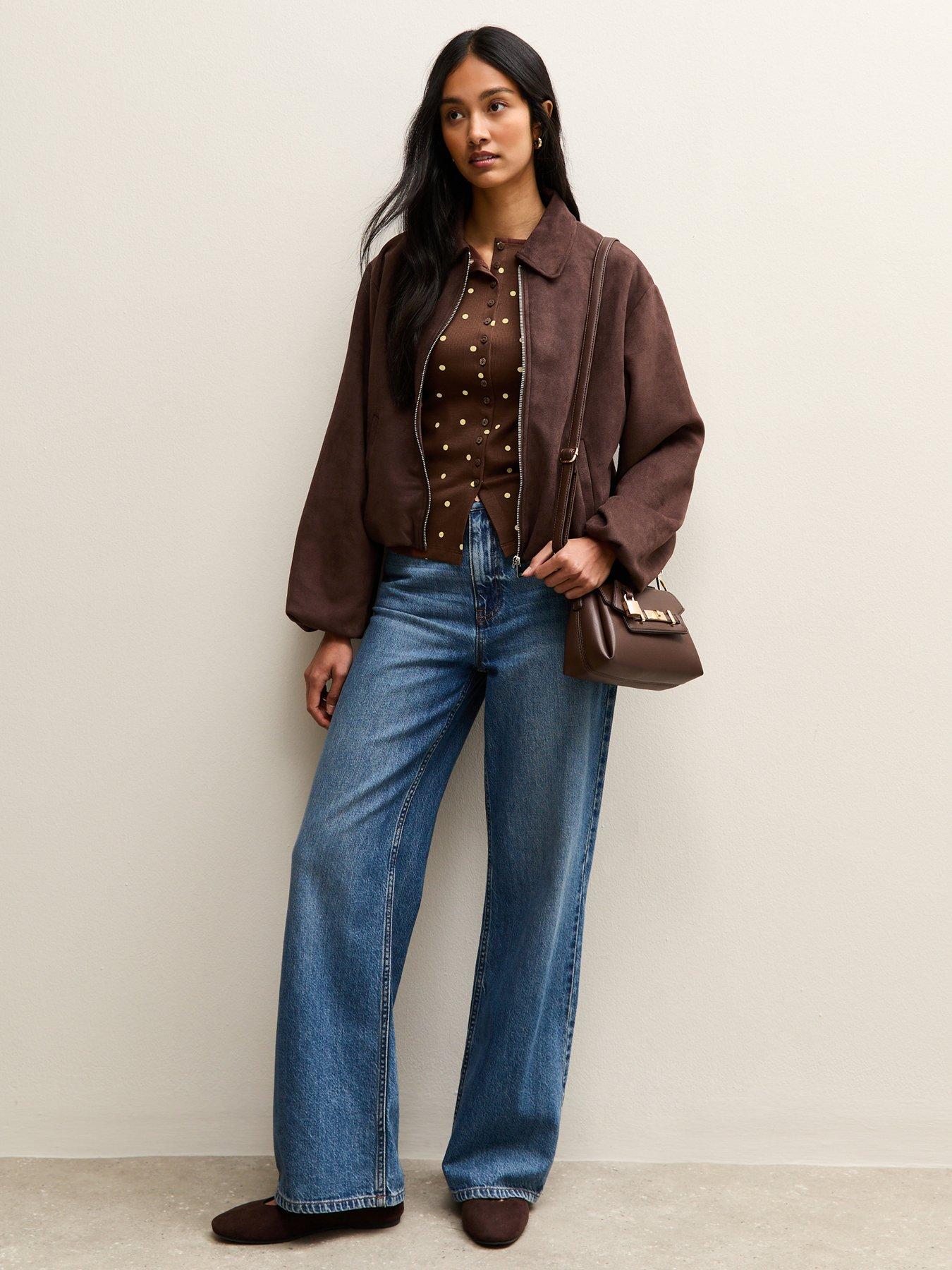  image of new-look-polka-dot-button-up-tank-top-brown