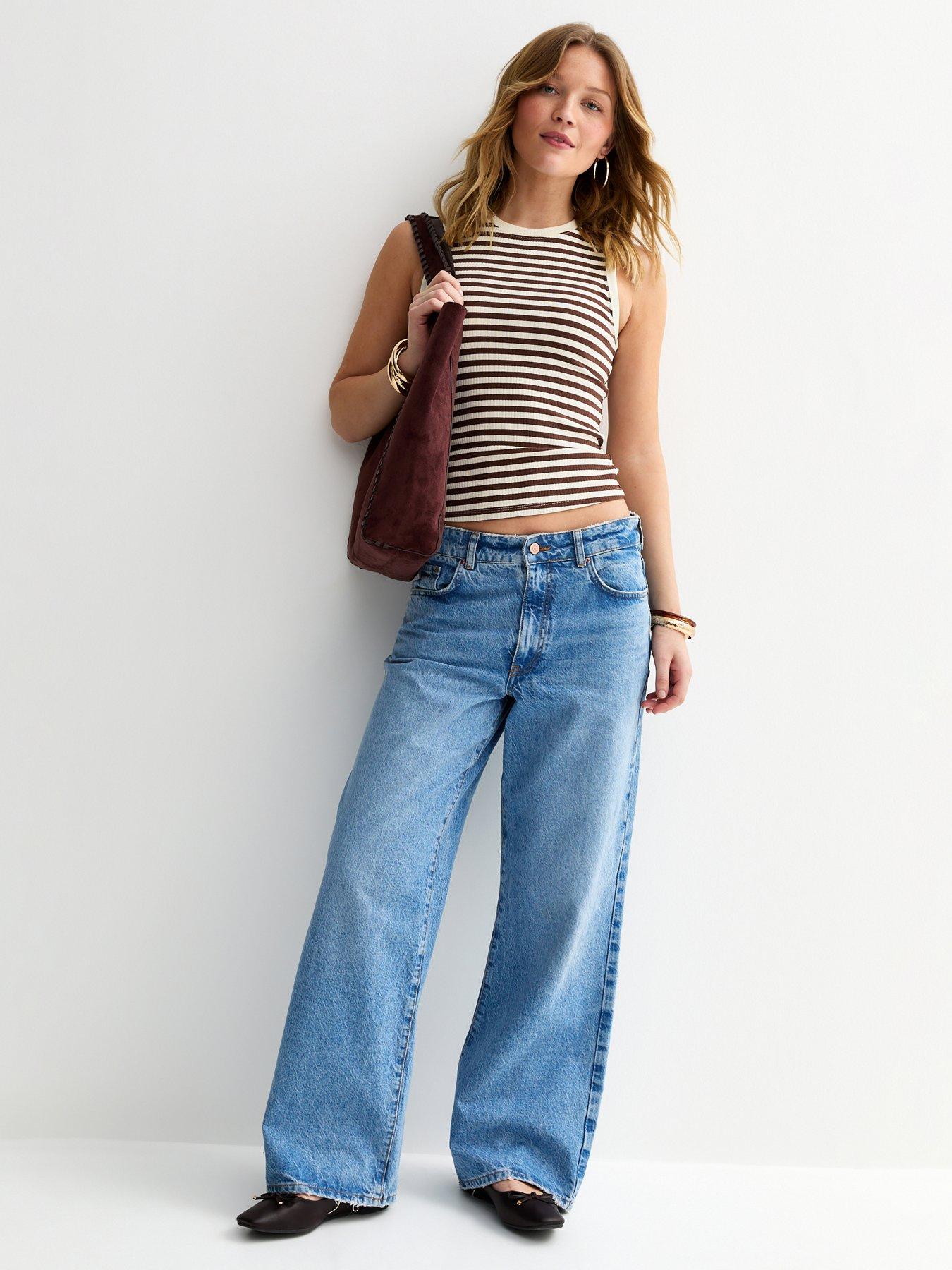 New Look Brown Stripe Print Ribbed Tank Top | Littlewoods