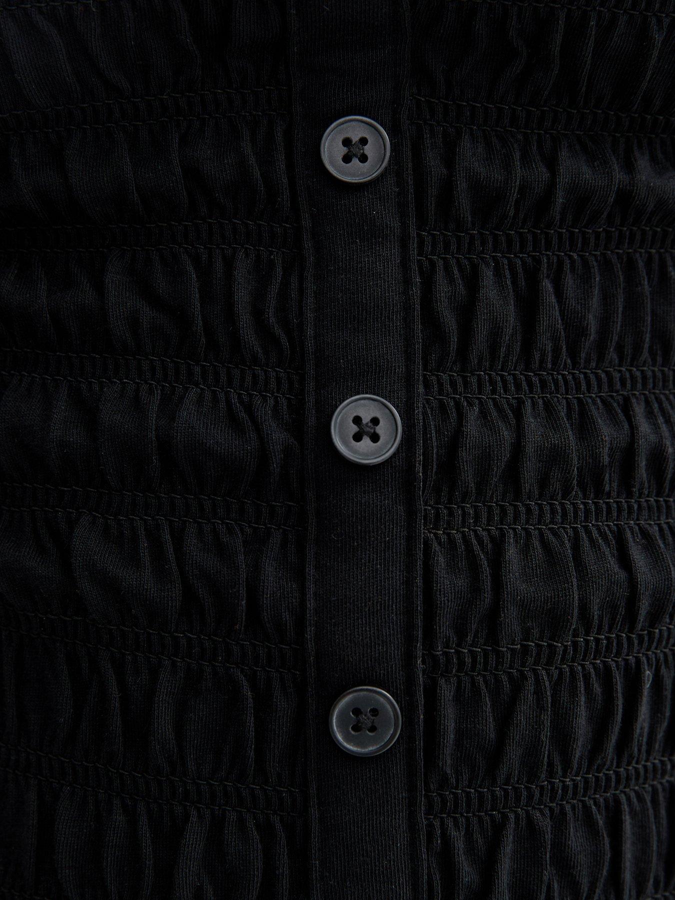 Image 5 of 5 of New Look Shirred Button Front Sleeveless Top - Black