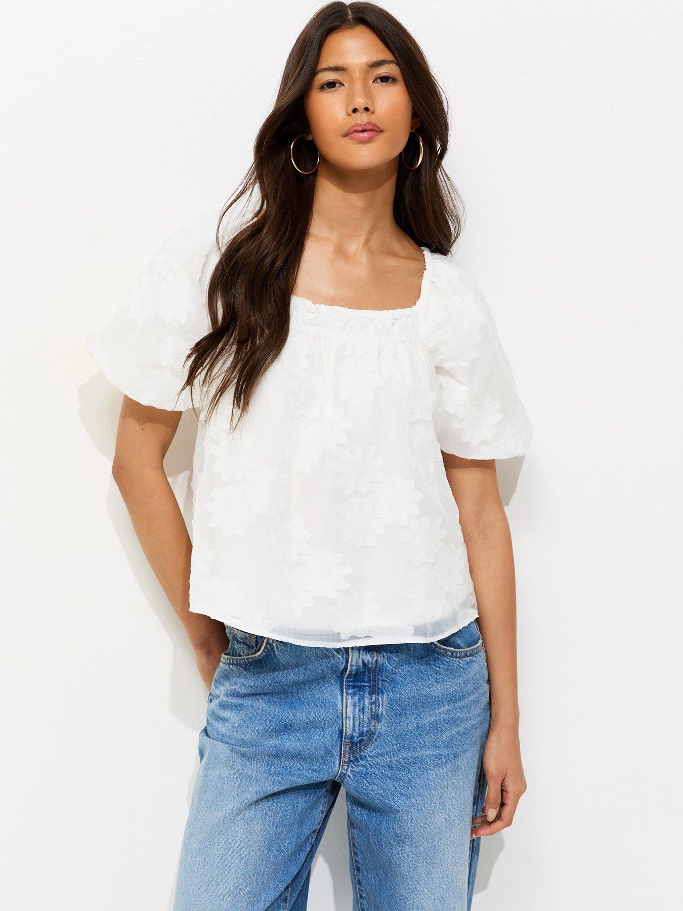 New Look Daisy Puff Sleeve Blouse - White