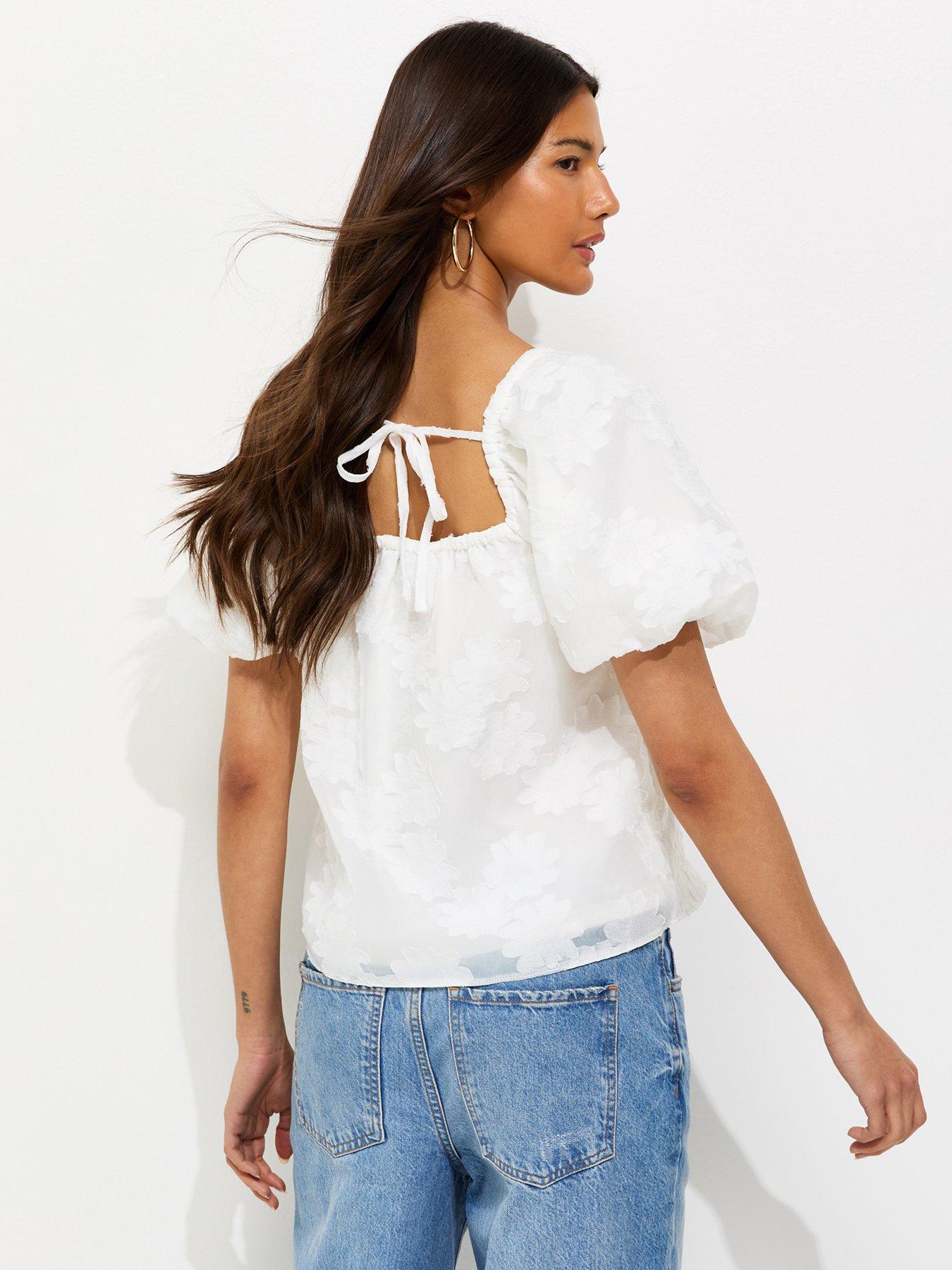 Image 2 of 5 of New Look Daisy Puff Sleeve Blouse - White