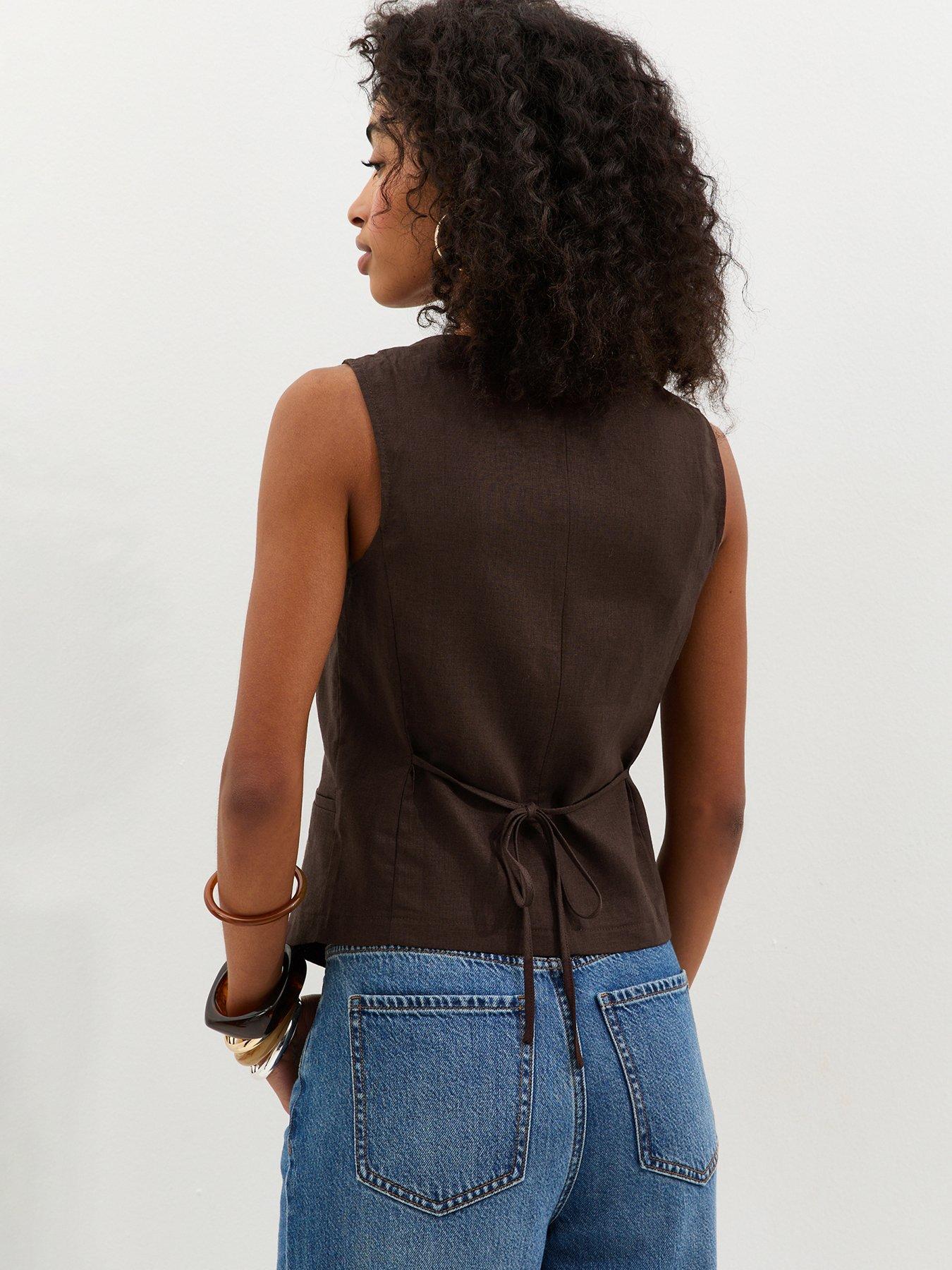 Image 2 of 5 of New Look Linen Blend Asymmetric Waistcoat - Brown