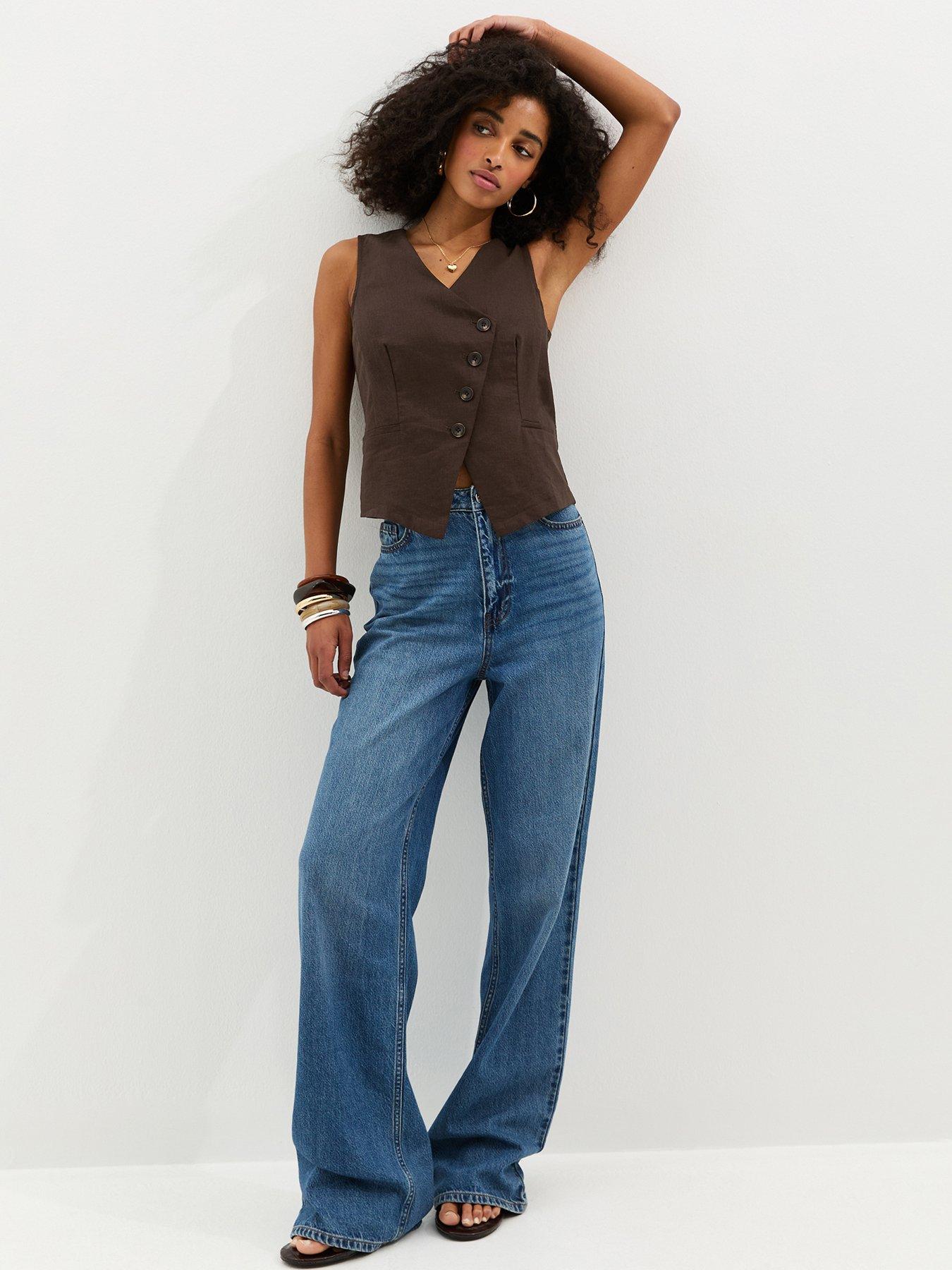 Image 3 of 5 of New Look Linen Blend Asymmetric Waistcoat - Brown
