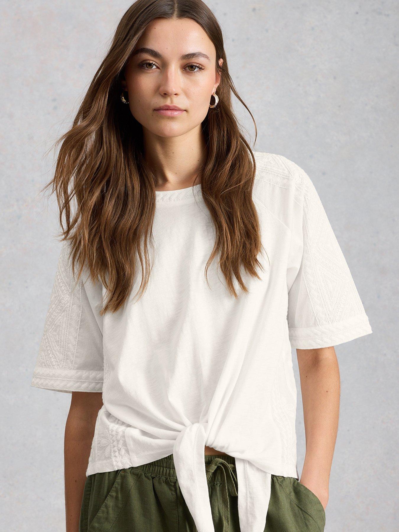 White Stuff Embroidered Tie Hem Top