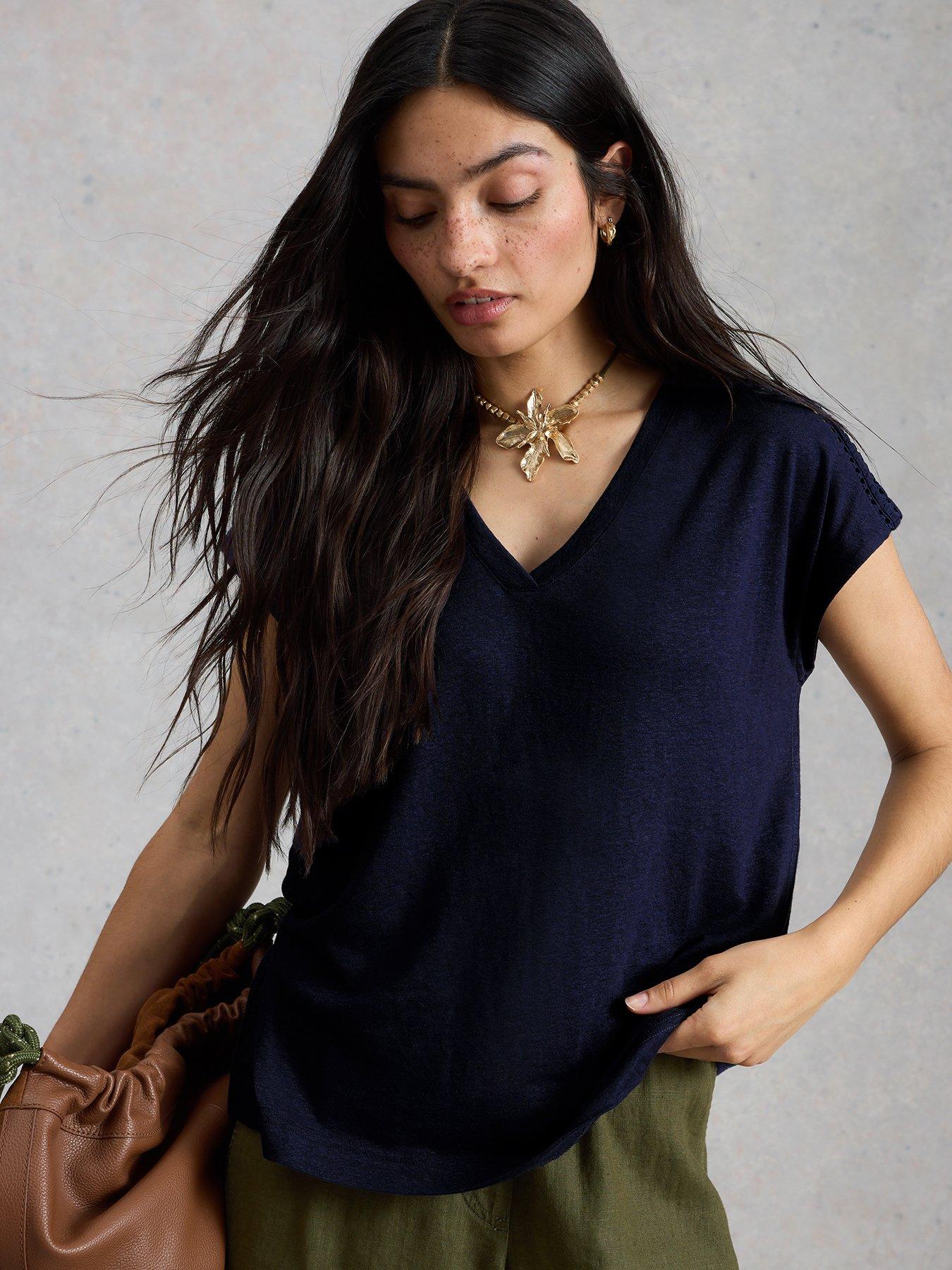 White Stuff Ella Lace Tee - Navy