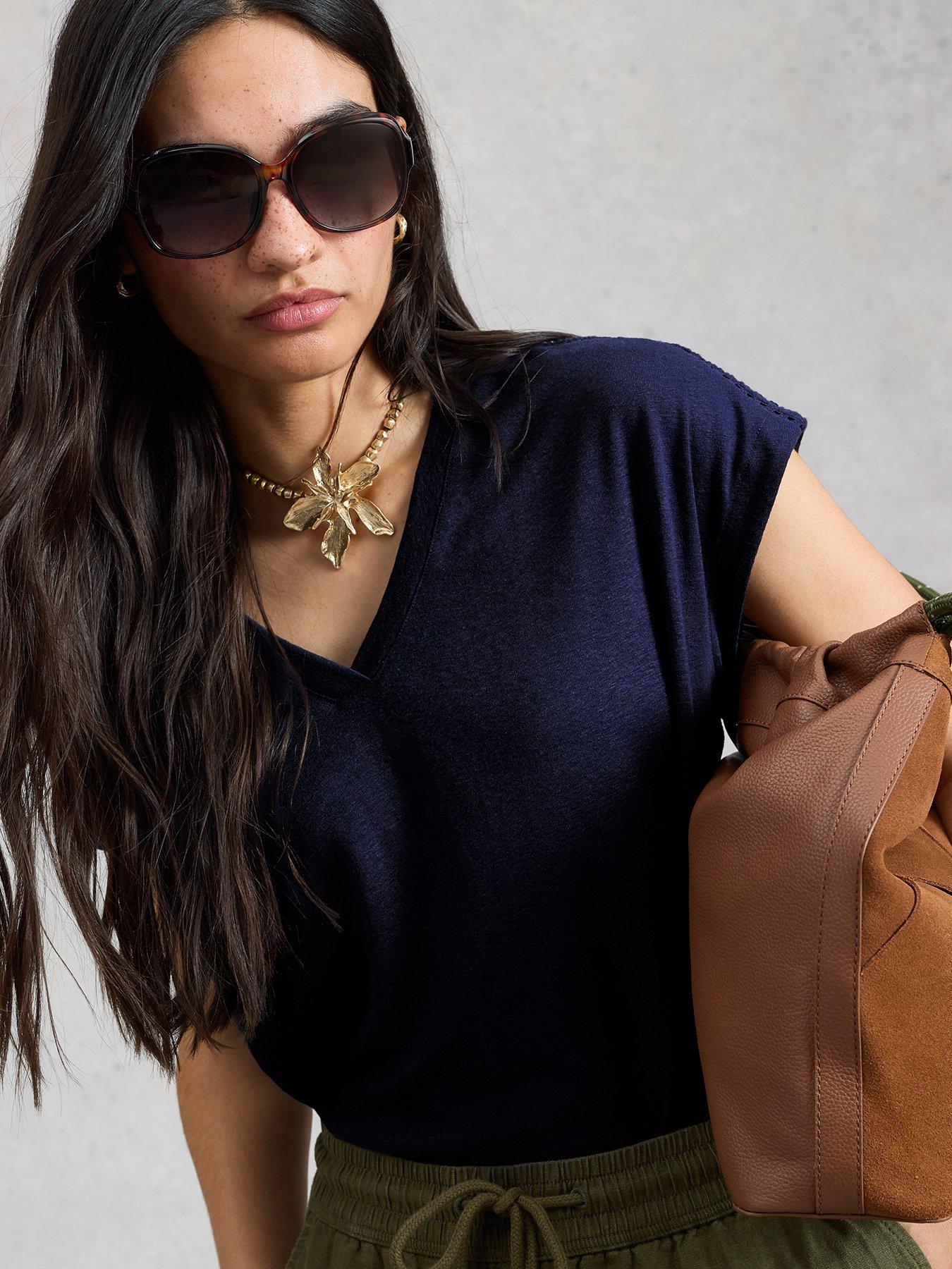 Image 4 of 6 of White Stuff Ella Lace Tee - Navy