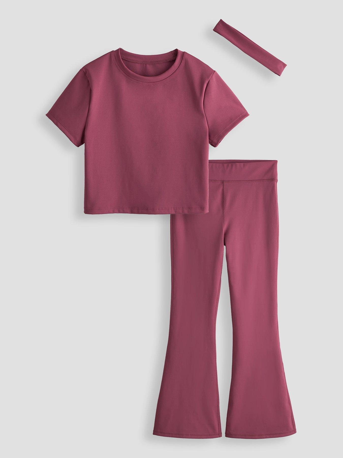 Image 1 of 5 of The Very Collection Girls Activewear Short Sleeve Top With Flare Leggings And Matching Headband Basic (3 - 16 years) - Pink