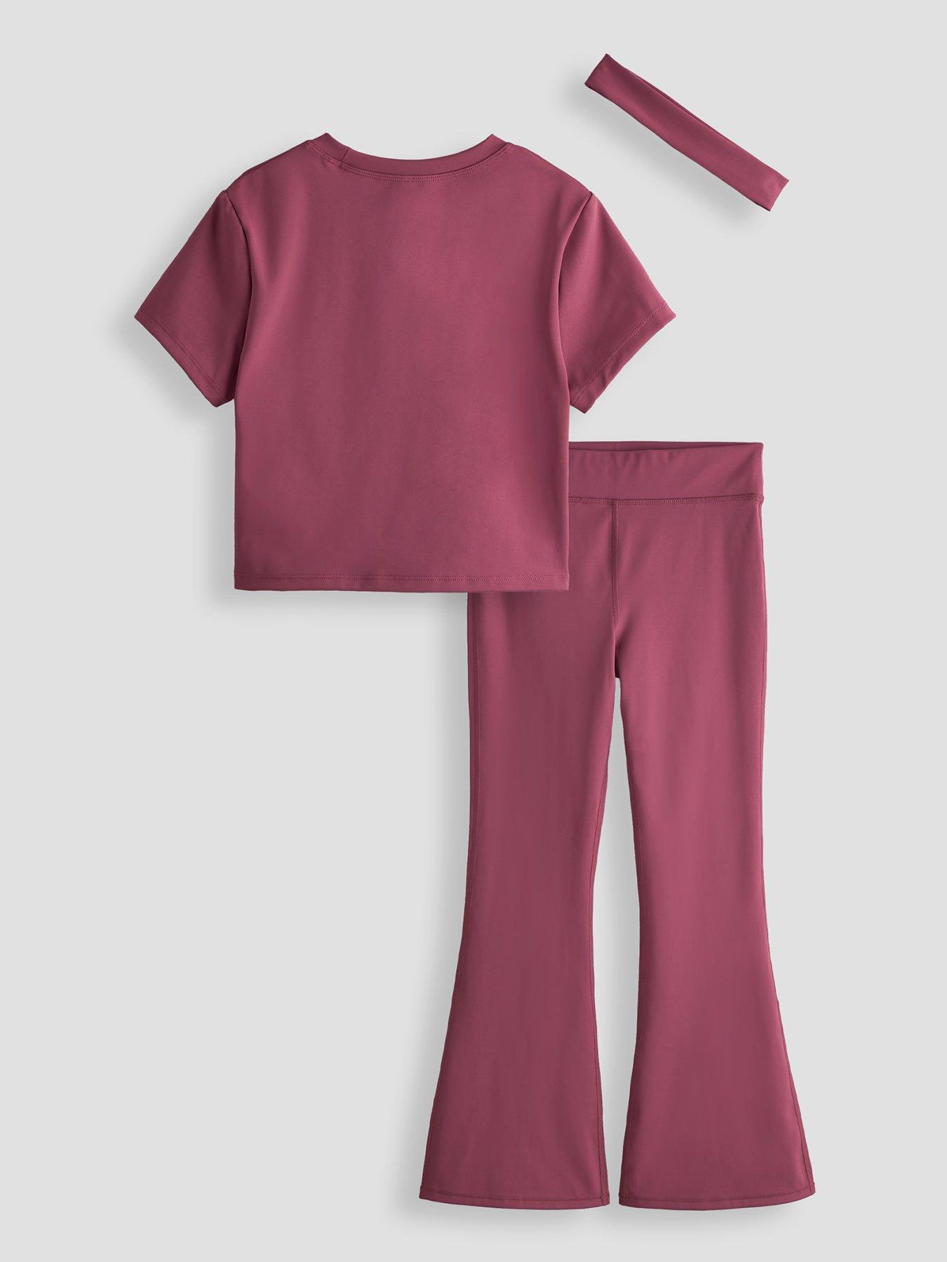 Image 2 of 5 of The Very Collection Girls Activewear Short Sleeve Top With Flare Leggings And Matching Headband Basic (3 - 16 years) - Pink