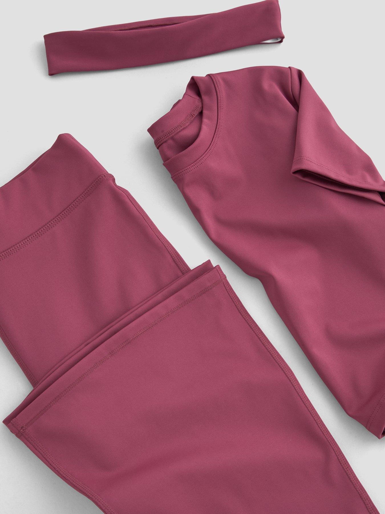 Image 4 of 5 of The Very Collection Girls Activewear Short Sleeve Top With Flare Leggings And Matching Headband Basic (3 - 16 years) - Pink