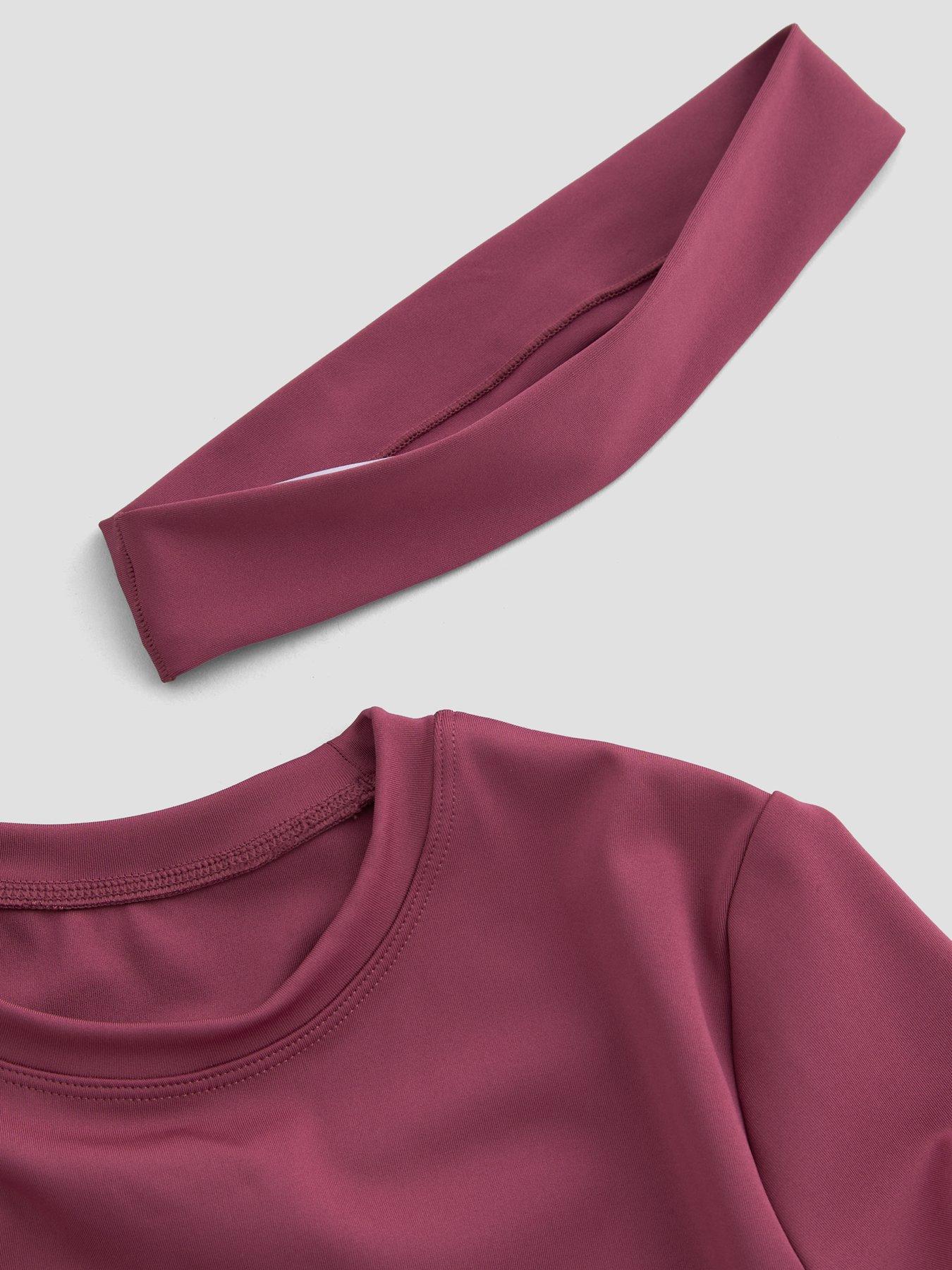 Image 5 of 5 of The Very Collection Girls Activewear Short Sleeve Top With Flare Leggings And Matching Headband Basic (3 - 16 years) - Pink