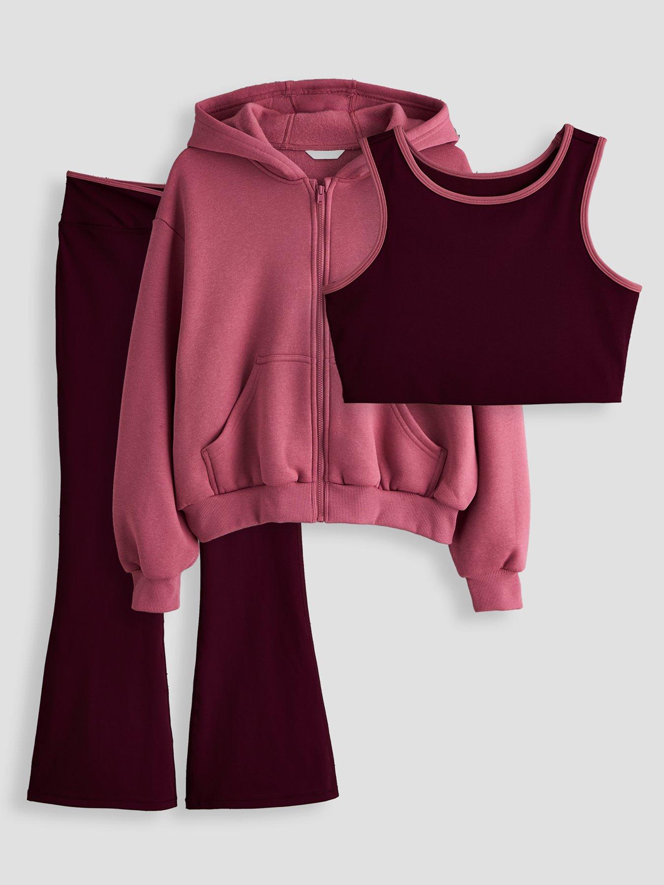 The Very Collection Girls Activewear Hoodie, Crop Top And Flare Leggings 3 Piece Set - Red