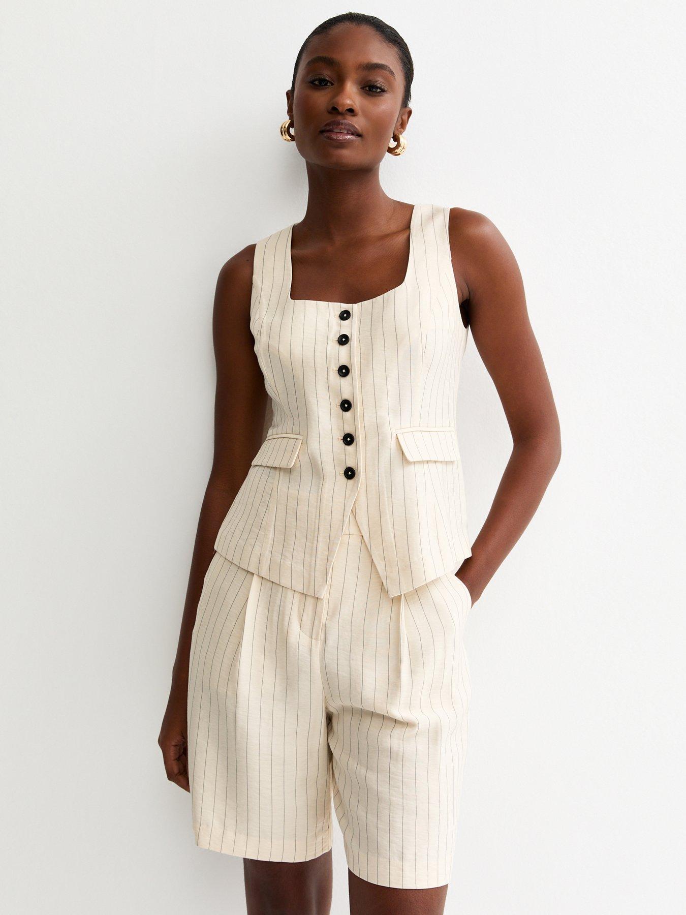 New Look Stripe Square Neck Waistcoat - Cream